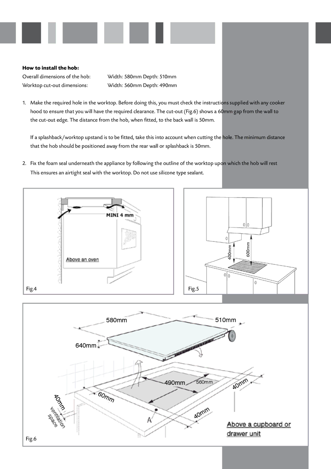 CDA HCN610 manual How to install the hob 