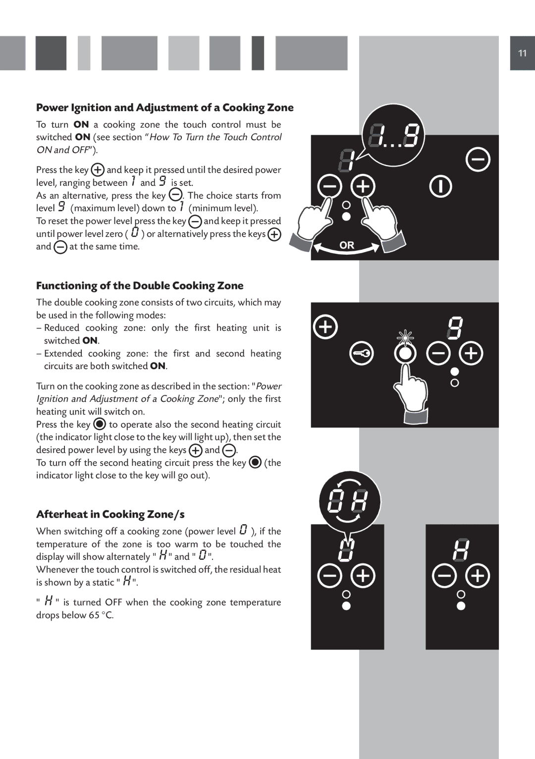 CDA HVC 32 manual Power Ignition and Adjustment of a Cooking Zone, Functioning of the Double Cooking Zone 