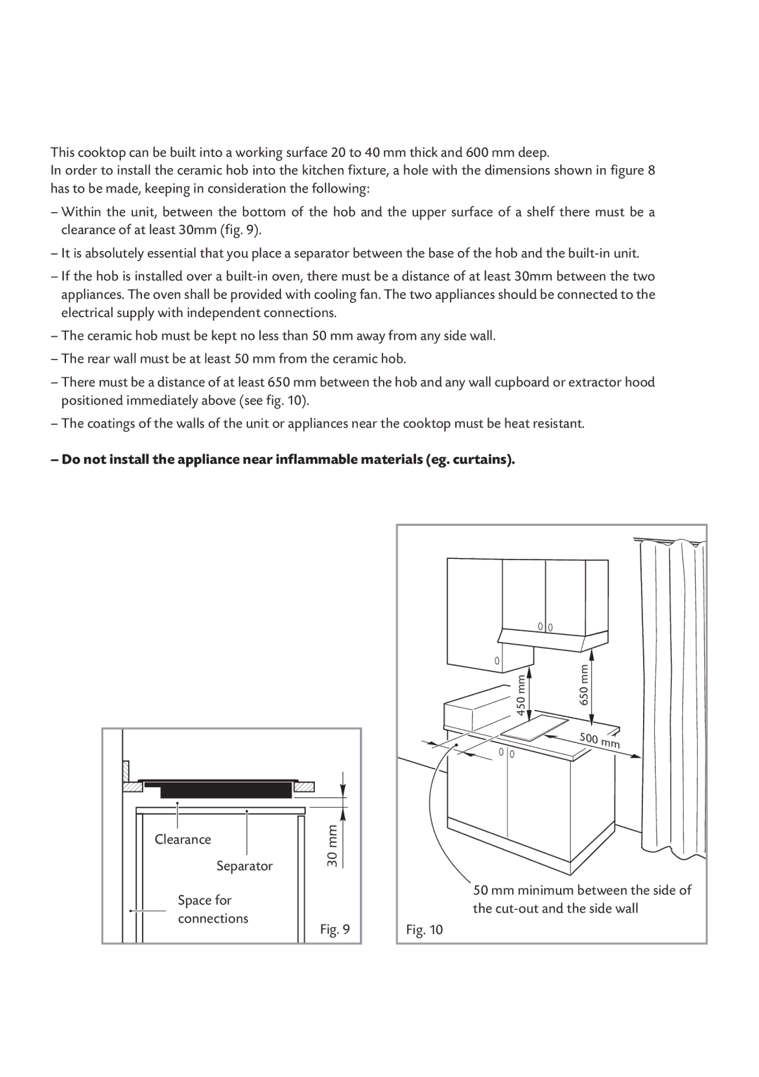 CDA HVC 32 manual Clearance Separator Space for Connections 