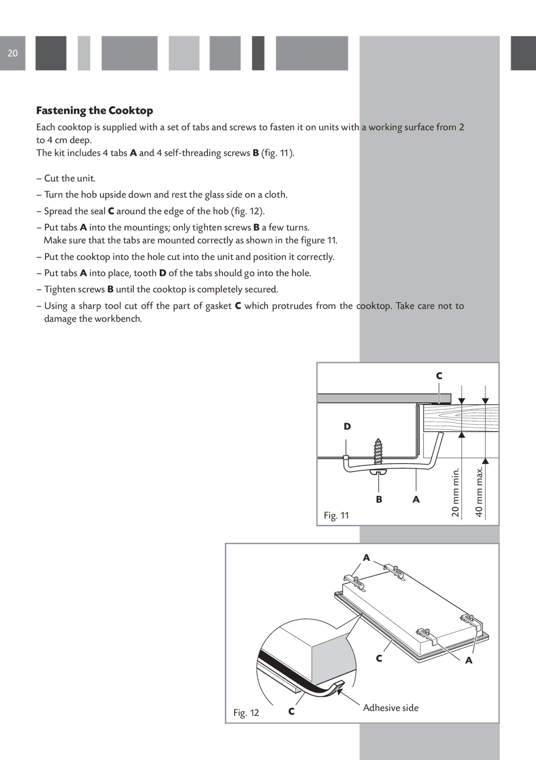 CDA HVC 32 manual Fastening the Cooktop 