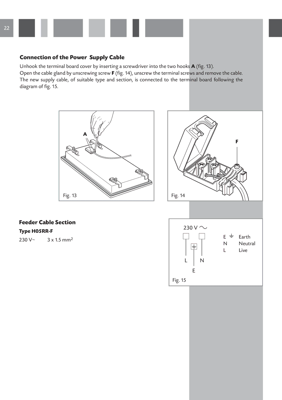 CDA HVC 32 manual Connection of the Power Supply Cable, Feeder Cable Section 