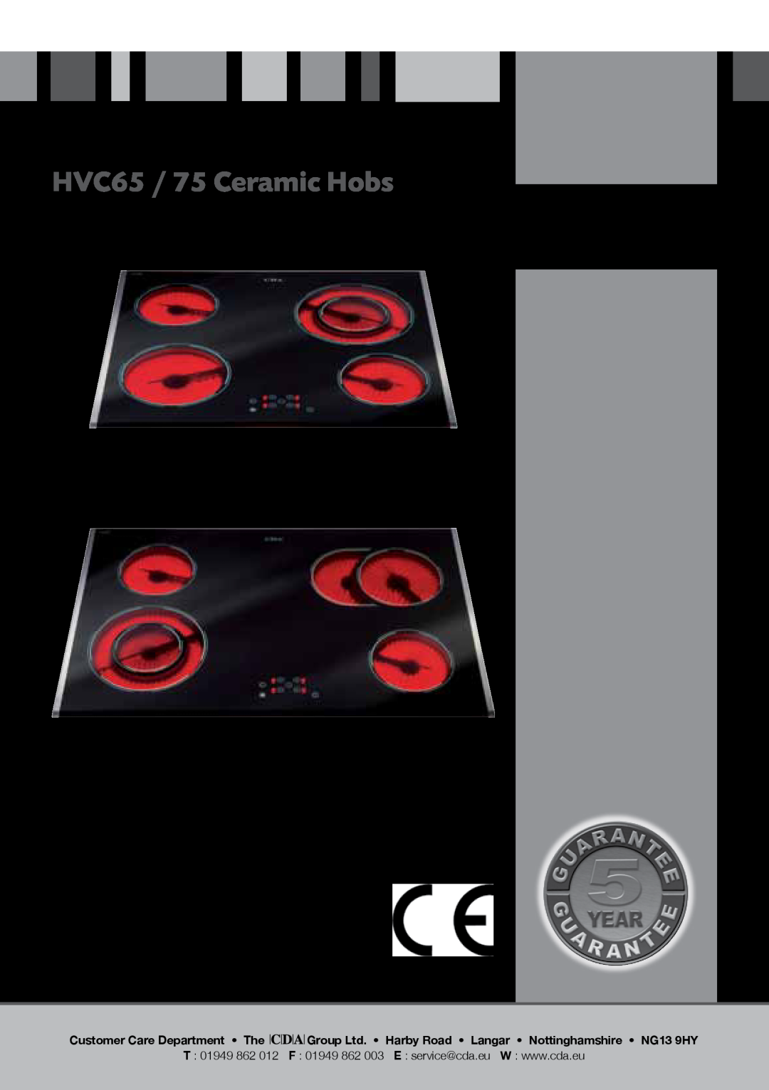 CDA manual HVC65 / 75 Ceramic Hobs, Manual for Installation, Use and Maintenance 