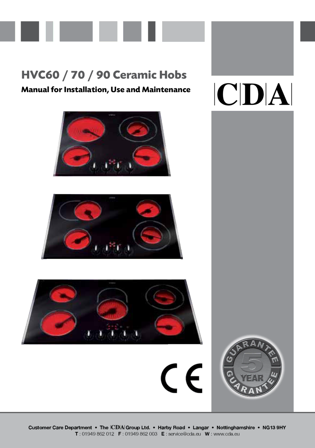 CDA HVC70, HVC90 manual HVC60 / 70 / 90 Ceramic Hobs 