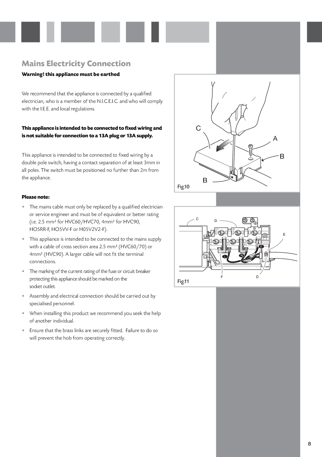 CDA HVC70, HVC60, HVC90 manual Mains Electricity Connection, Please note 