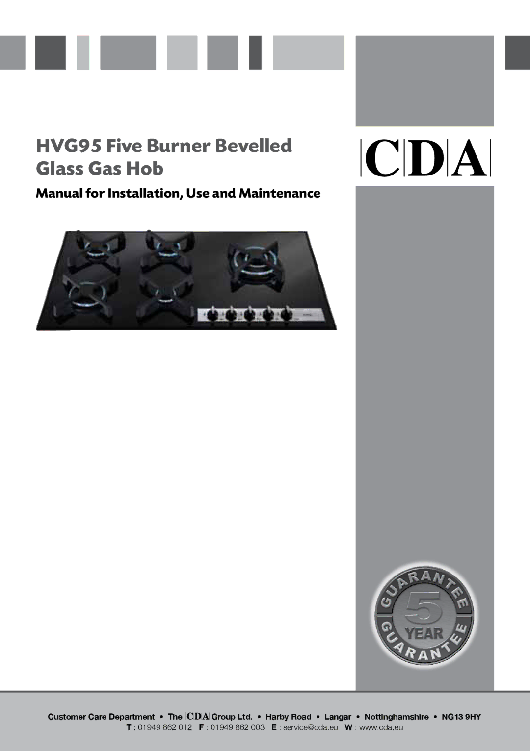 CDA manual HVG95 Five Burner Bevelled Glass Gas Hob 