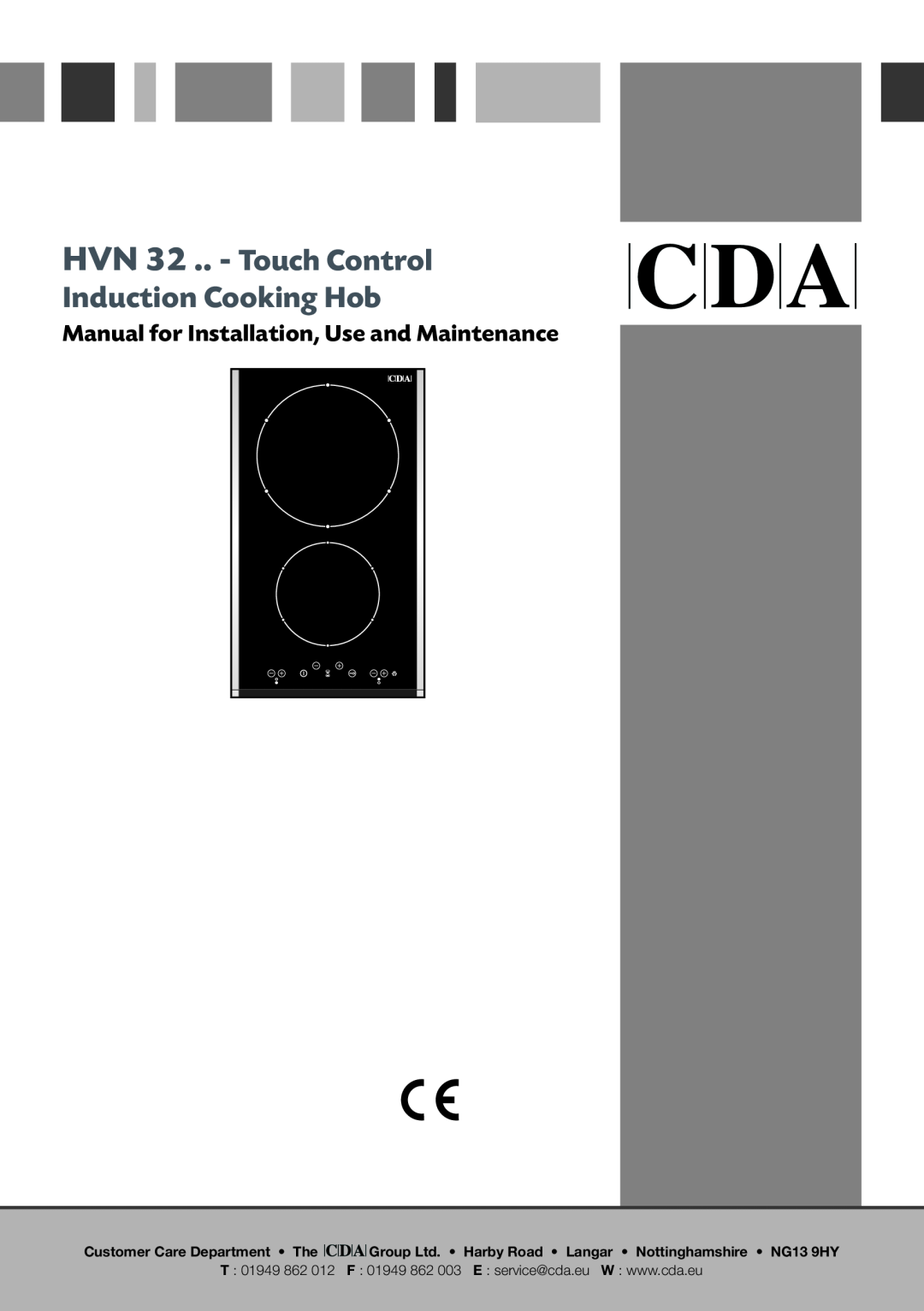 CDA manual HVN 32 .. - Touch Control Induction Cooking Hob, Manual for Installation, Use and Maintenance 