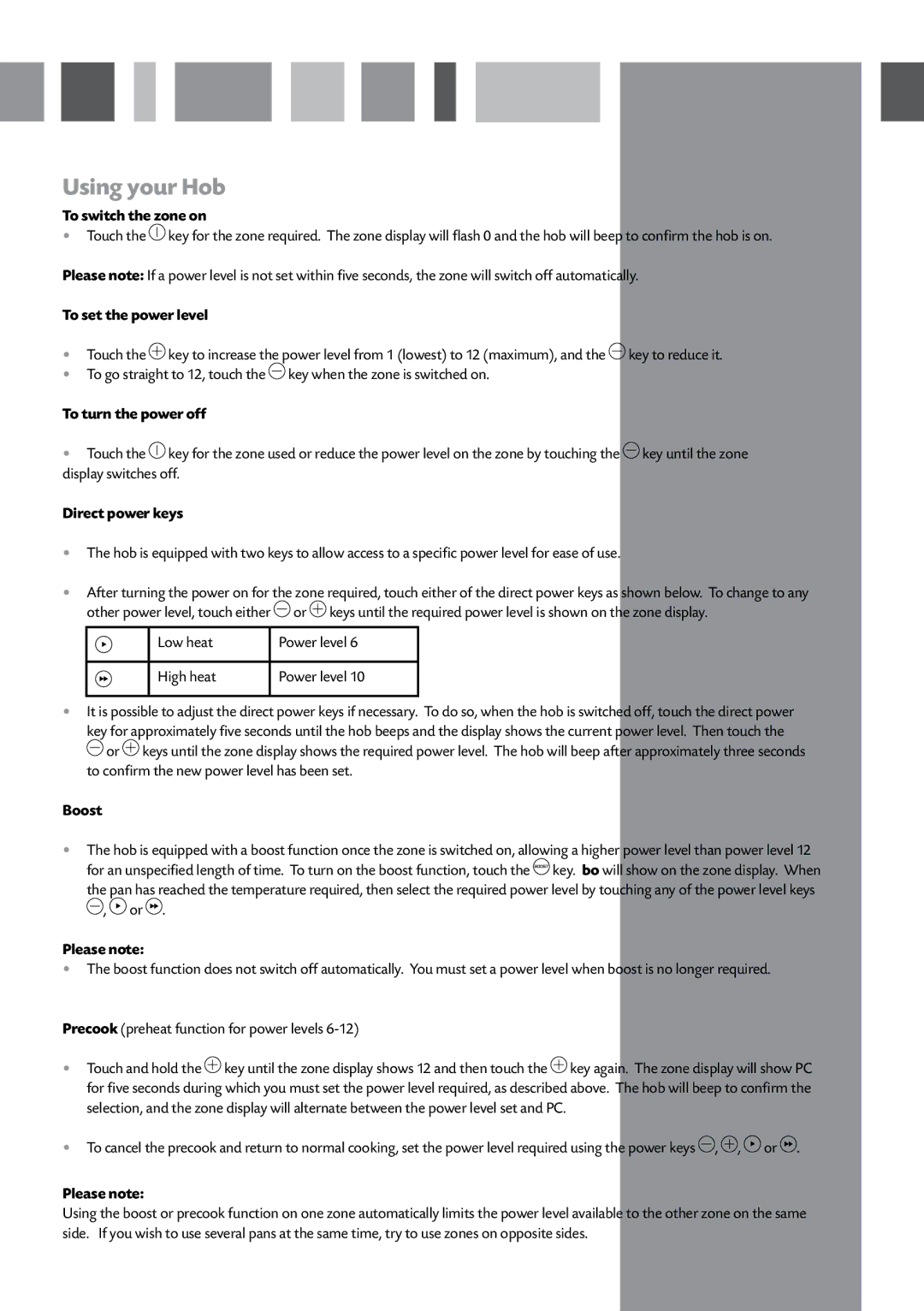 CDA HVN61/81 manual To switch the zone on, To set the power level, To turn the power off, Direct power keys, Boost 