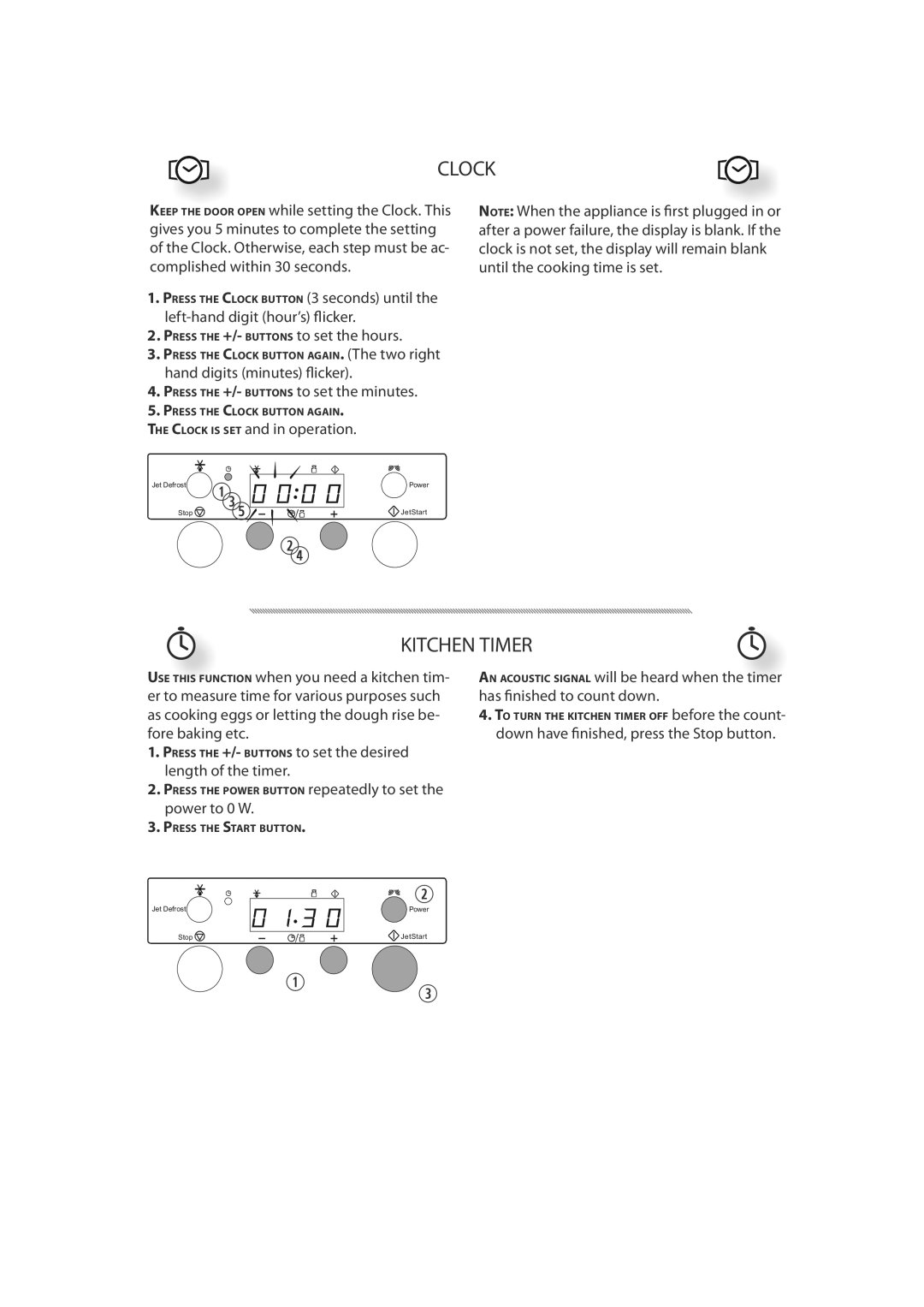 CDA MC60, MC50 manual Kitchen Timer, Clock is SET and in operation, Down have ﬁnished, press the Stop button 