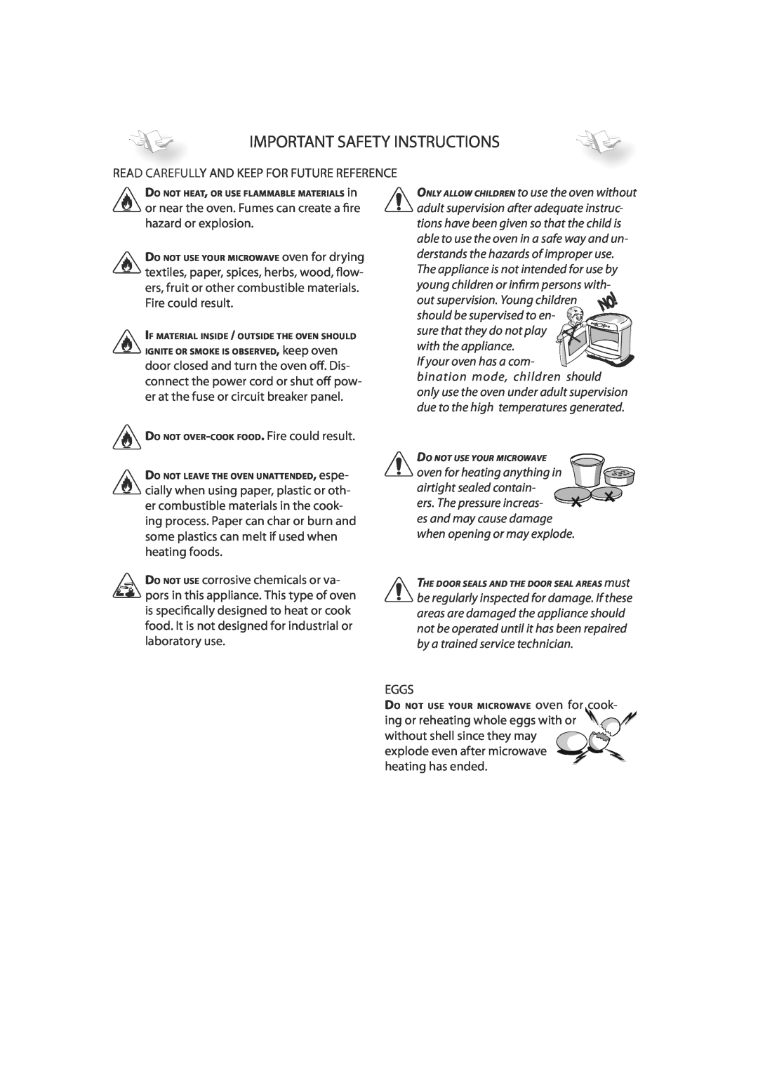 CDA MC50, MC60 manual Important Safety Instructions, If your oven has a com, when opening or may explode 