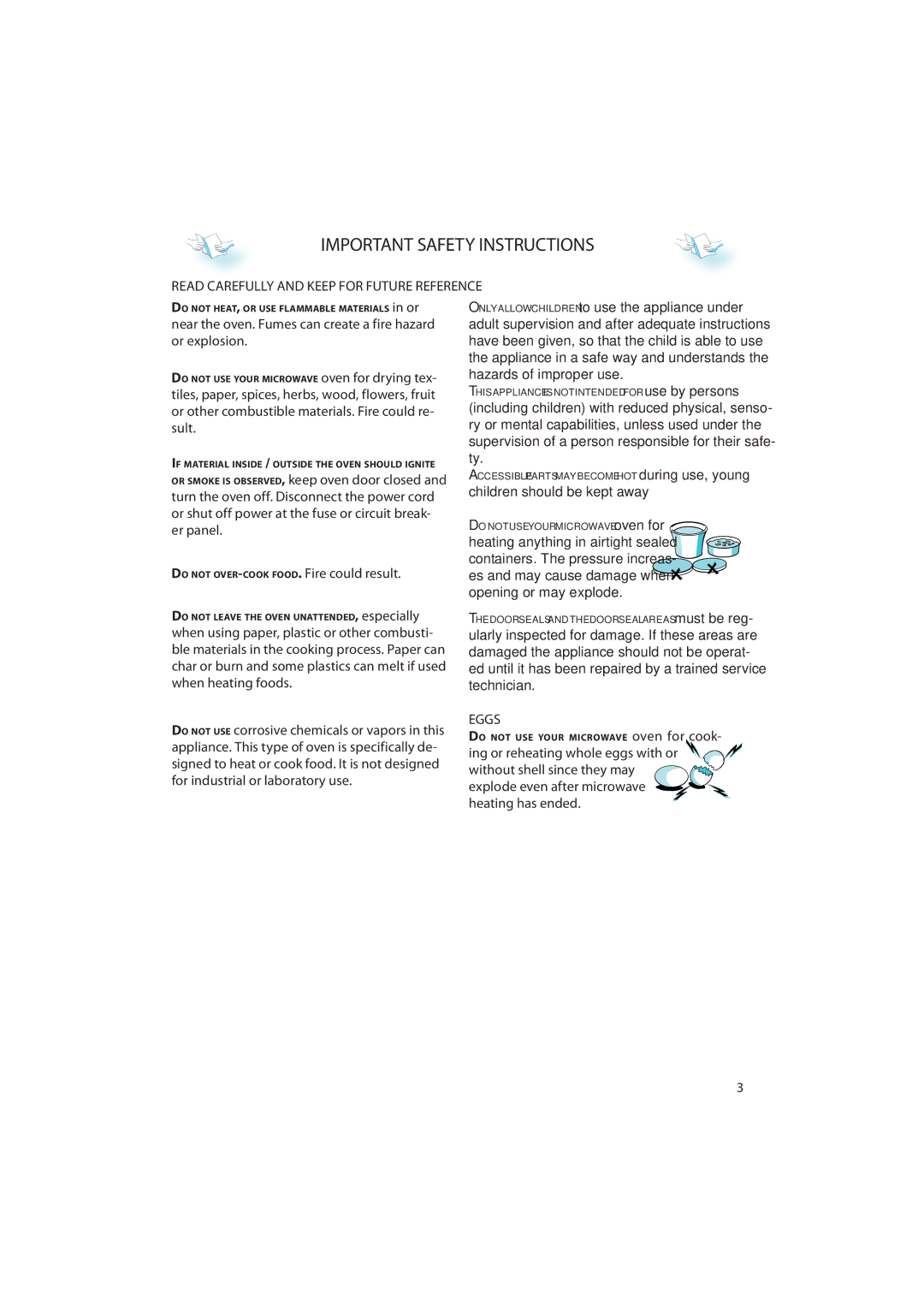 CDA MV440 manual Important Safety Instructions, Read Carefully and Keep for Future Reference, Eggs 