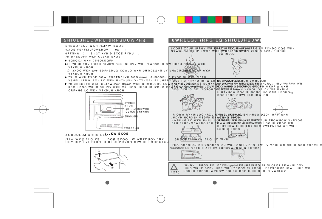 CDA PC85SC user manual Storing Food in Refrigerator Compartment, Replacing the Light Bulb 