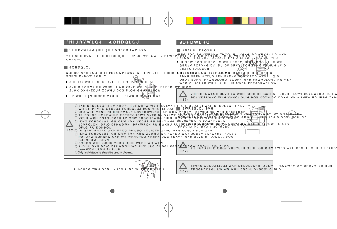 CDA PC85SC user manual Defrosting Cleaning, Vacation 