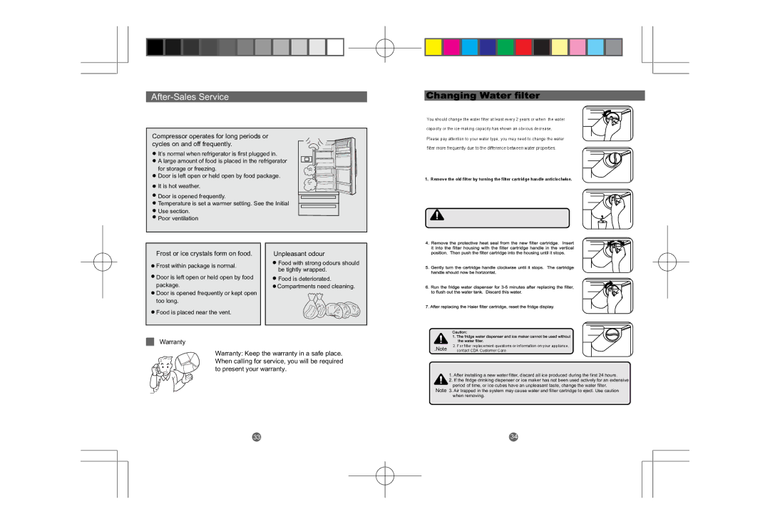 CDA PC85SC user manual Frost or ice crystals form on food, Unpleasant odour 