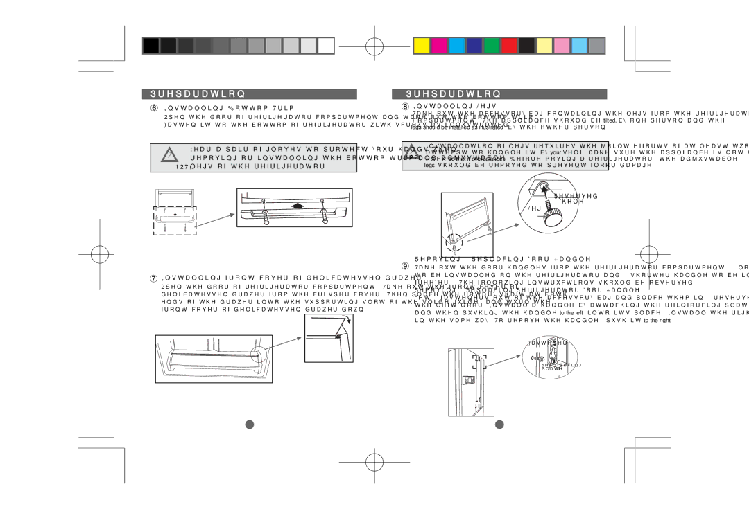 CDA PC85SC user manual Installing Bottom Trim, Installing Legs, Reserved Hole Leg Removing & Replacing Door Handle 