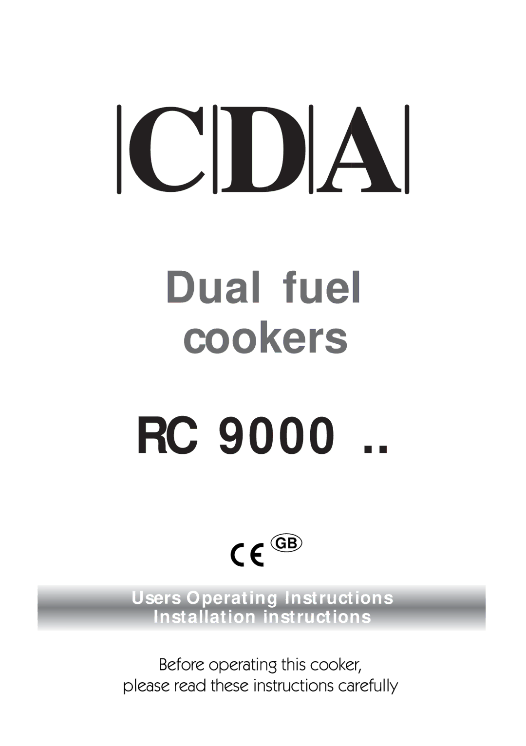 CDA RC 9000 installation instructions Dual fuel Cookers 