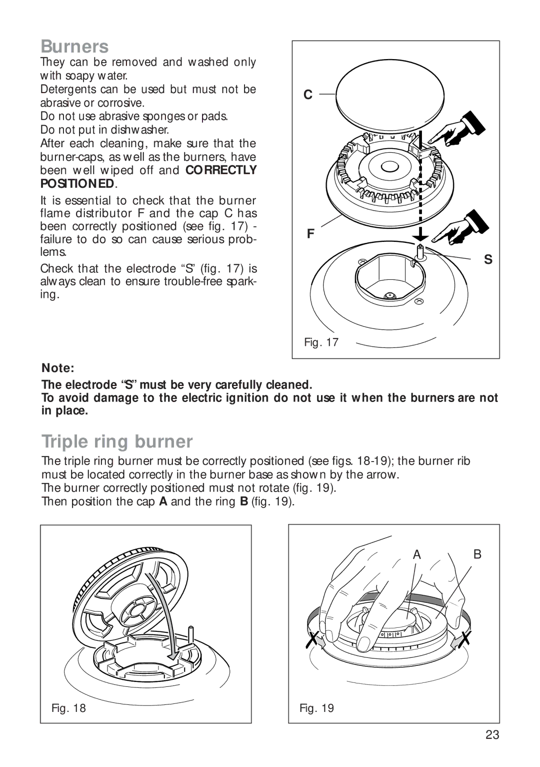 CDA RC 9000 installation instructions Burners, Triple ring burner 