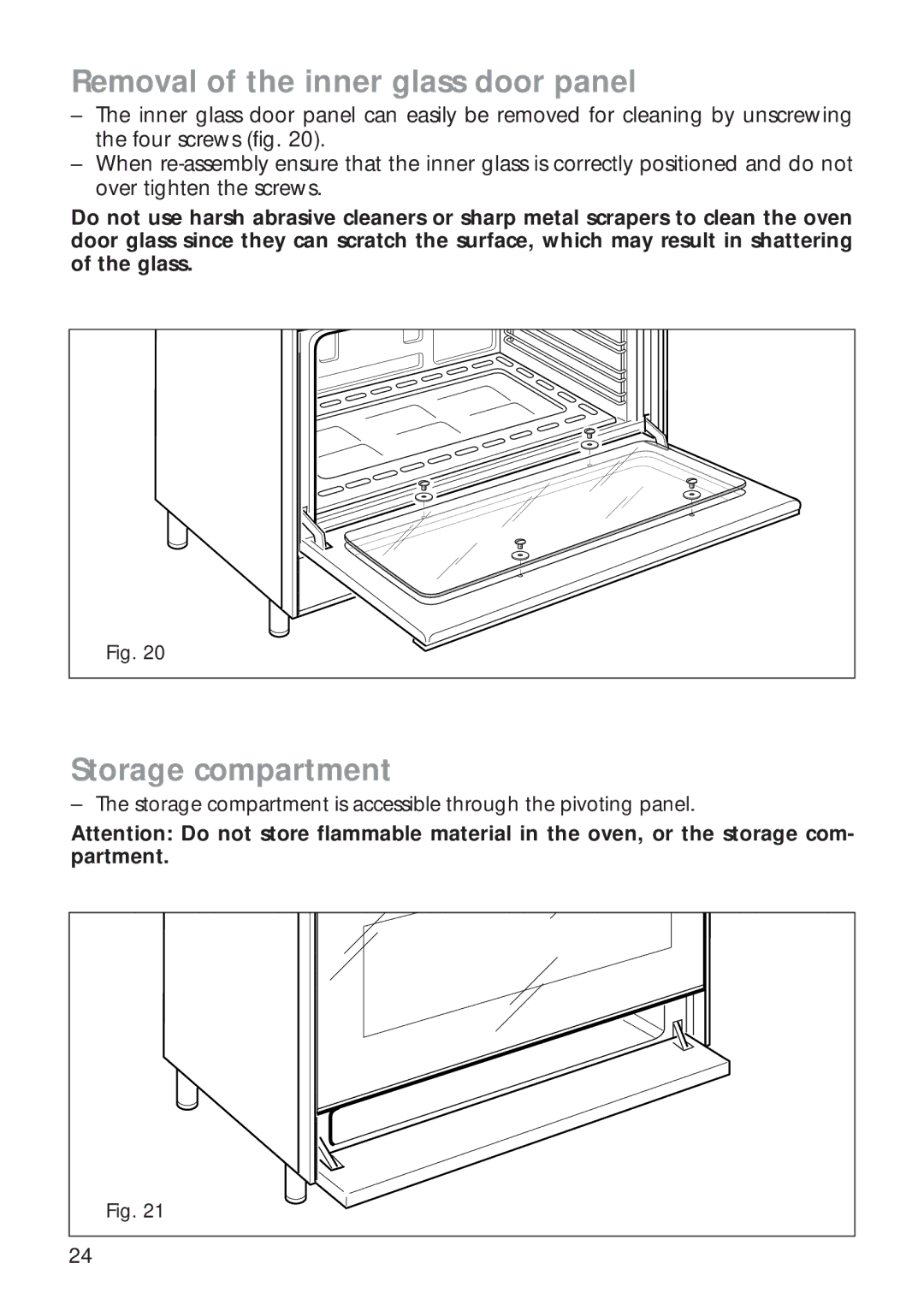 CDA RC 9000 installation instructions Removal of the inner glass door panel, Storage compartment 