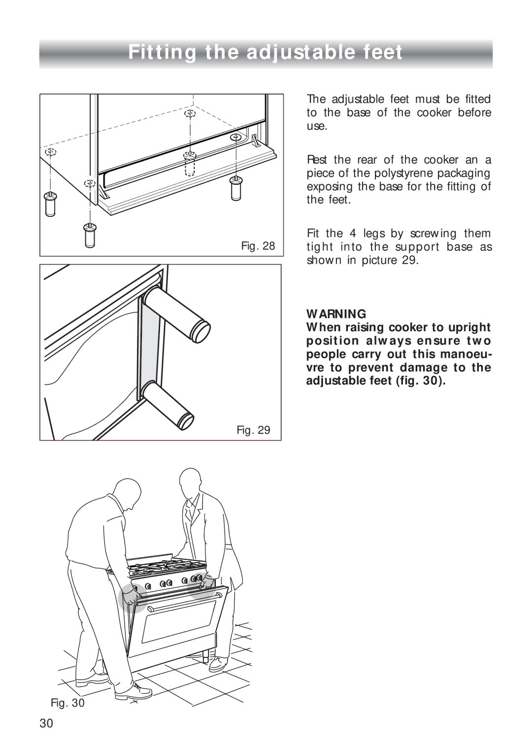 CDA RC 9000 installation instructions Fitting the adjustable feet 