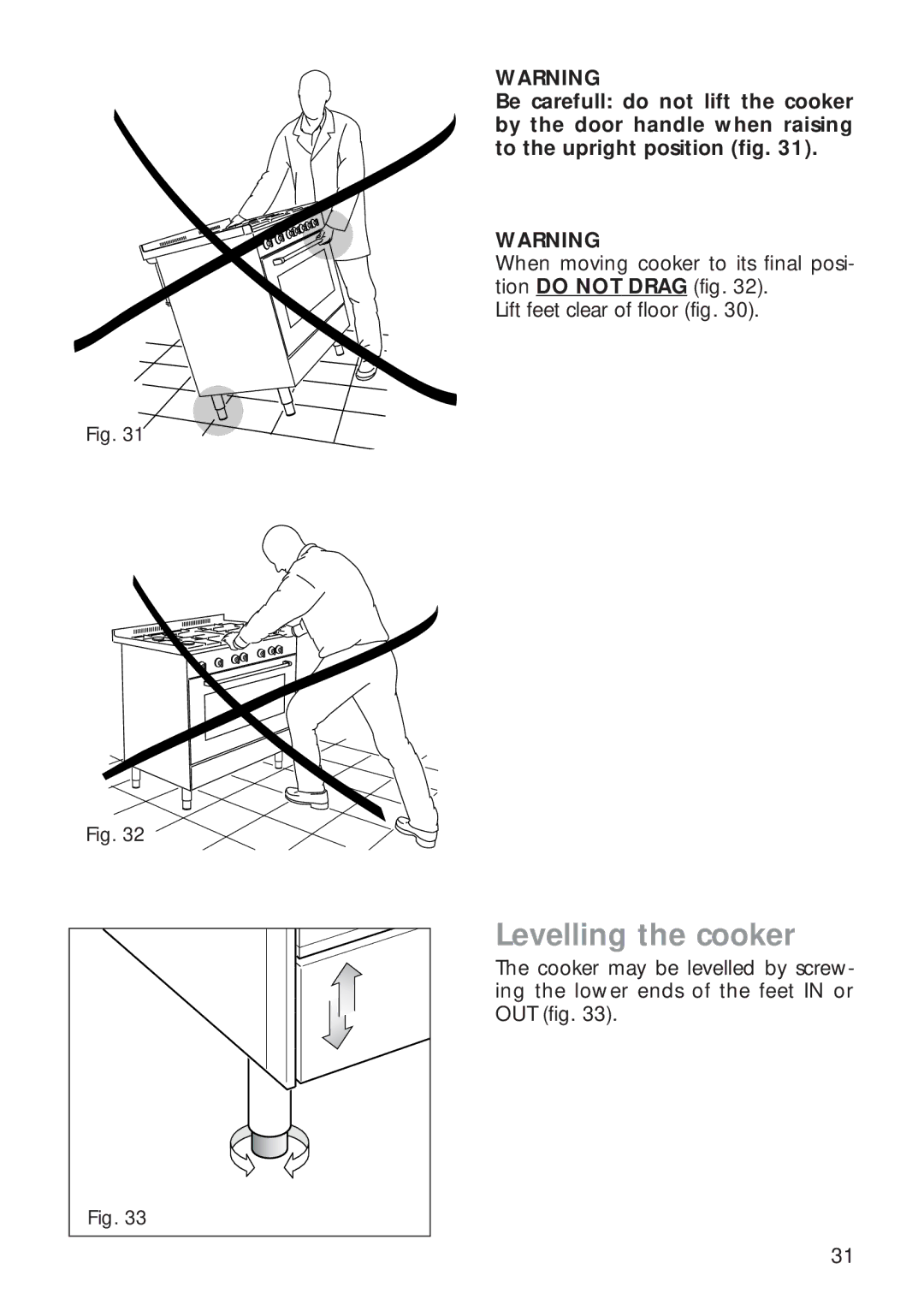 CDA RC 9000 installation instructions Levelling the cooker 