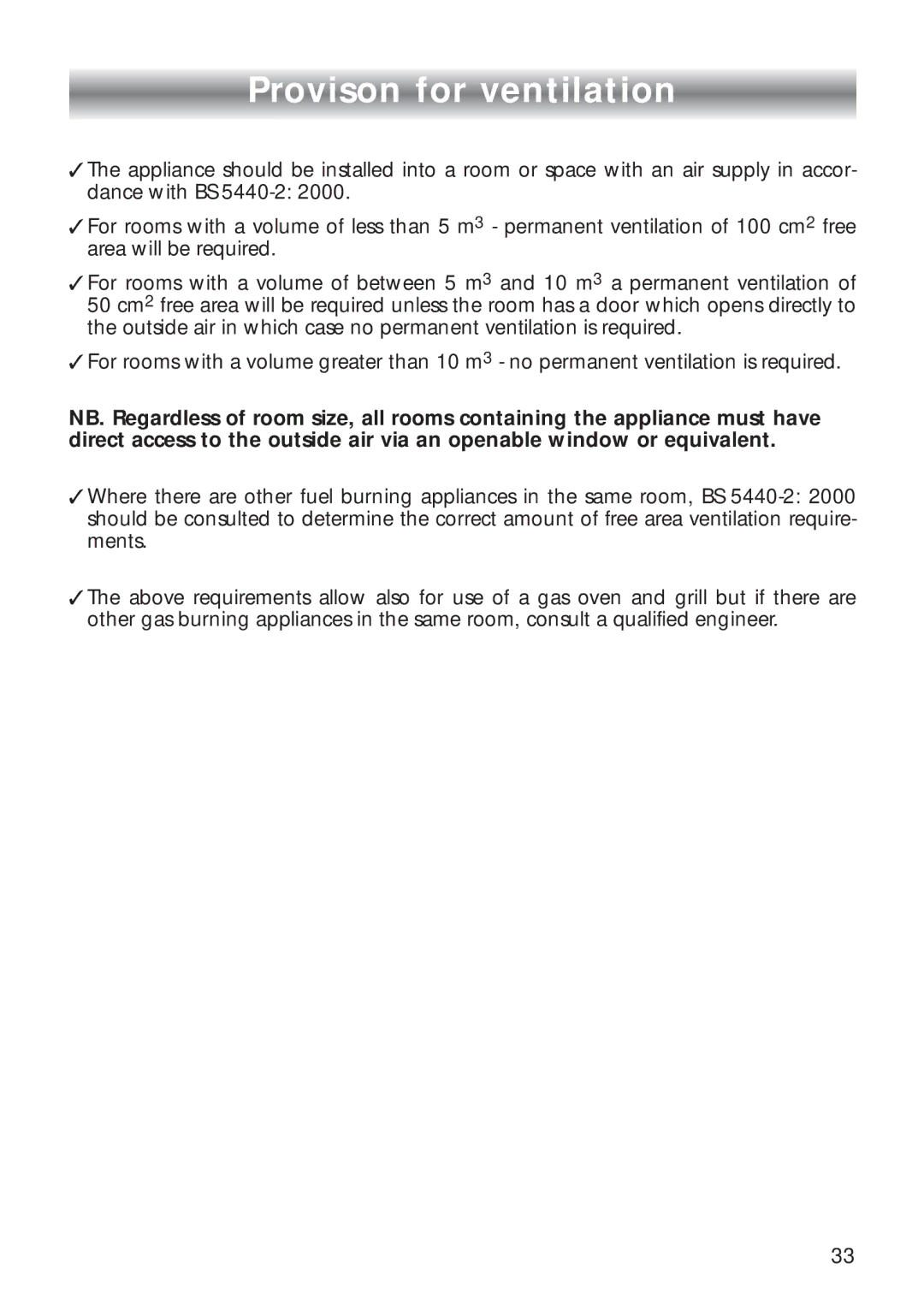 CDA RC 9000 installation instructions Provison for ventilation 