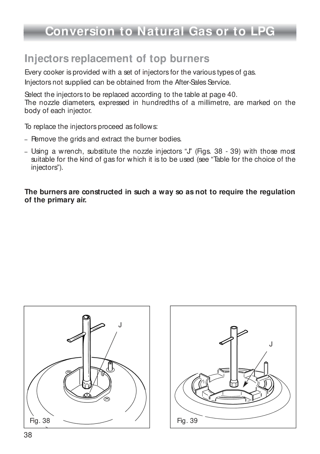 CDA RC 9000 installation instructions Conversion to Natural Gas or to LPG, Injectors replacement of top burners 