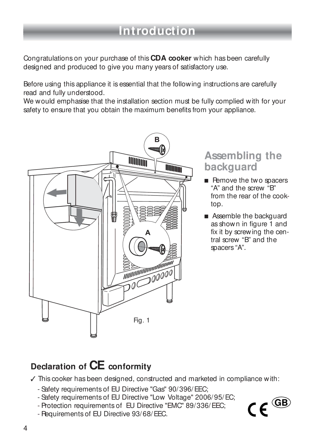 CDA RC 9000 installation instructions Introduction, Assembling the backguard 