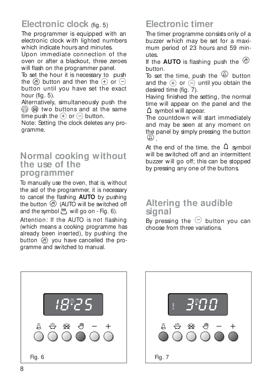 CDA RC 9000 Electronic clock fig, Normal cooking without the use of the programmer, Electronic timer 