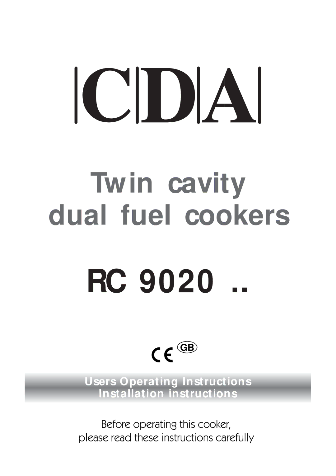 CDA RC 9020 installation instructions Twin cavity Dual fuel cookers 