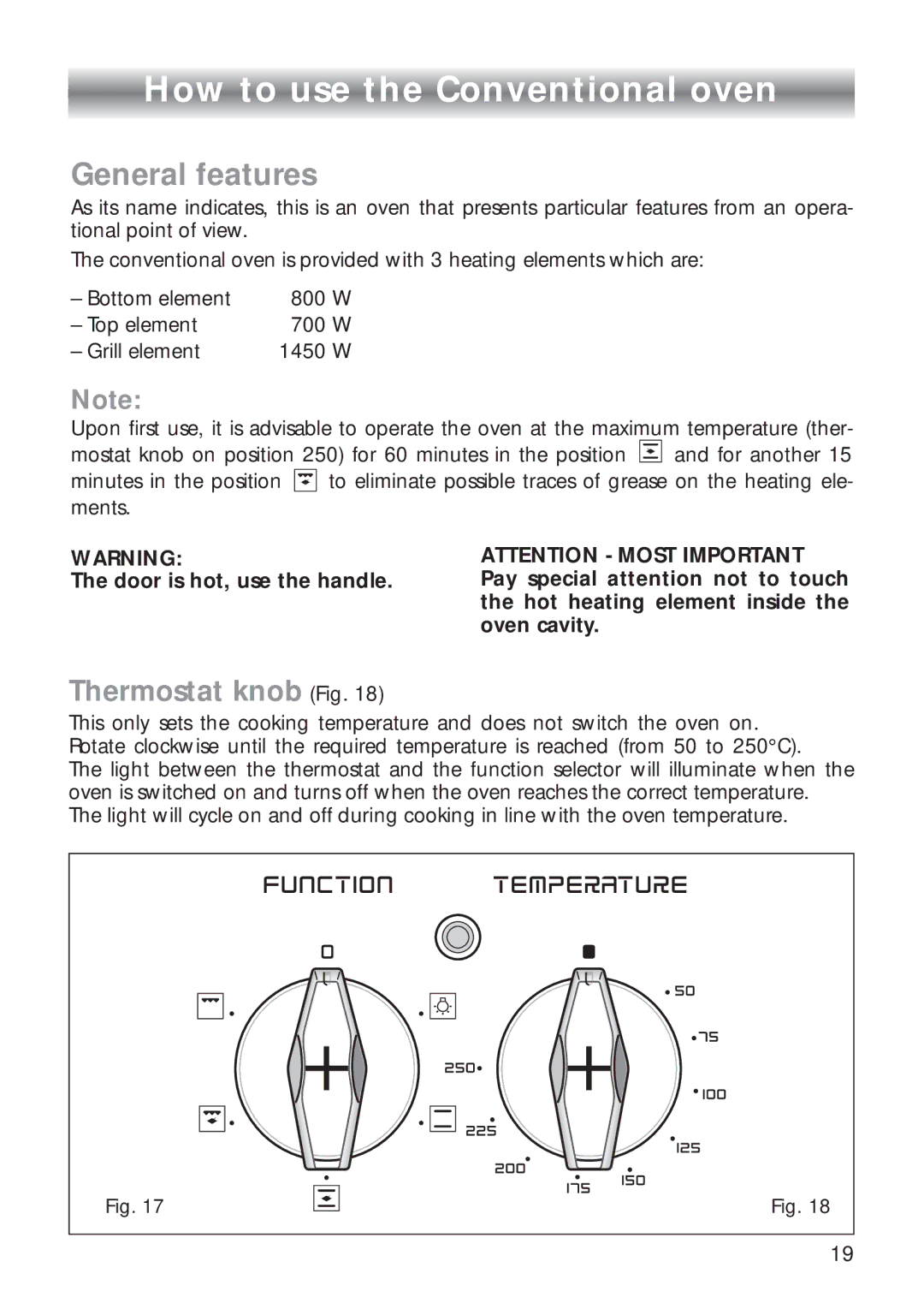 CDA RC 9020 installation instructions How to use the Conventional oven, General features 