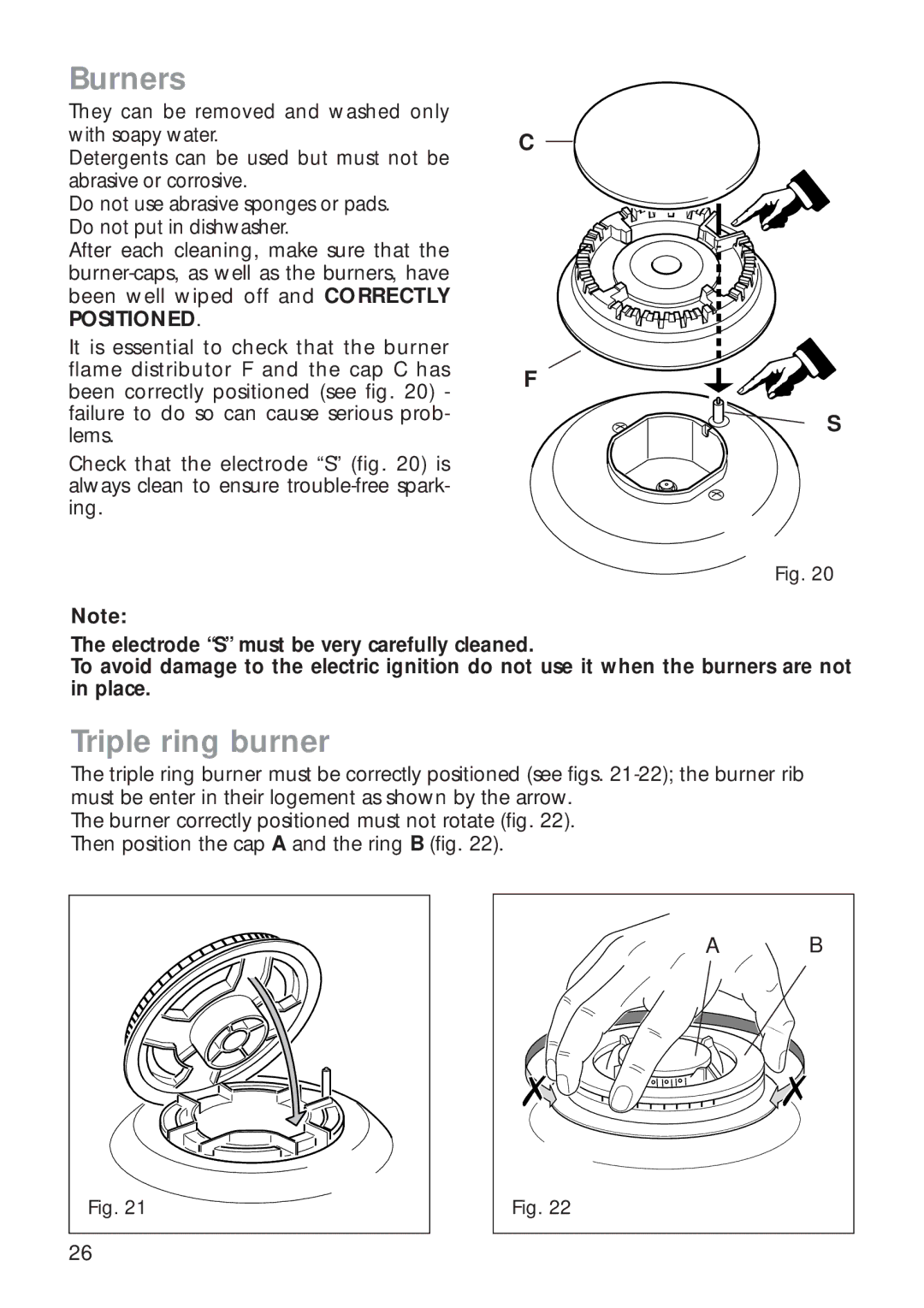 CDA RC 9020 installation instructions Burners, Triple ring burner 