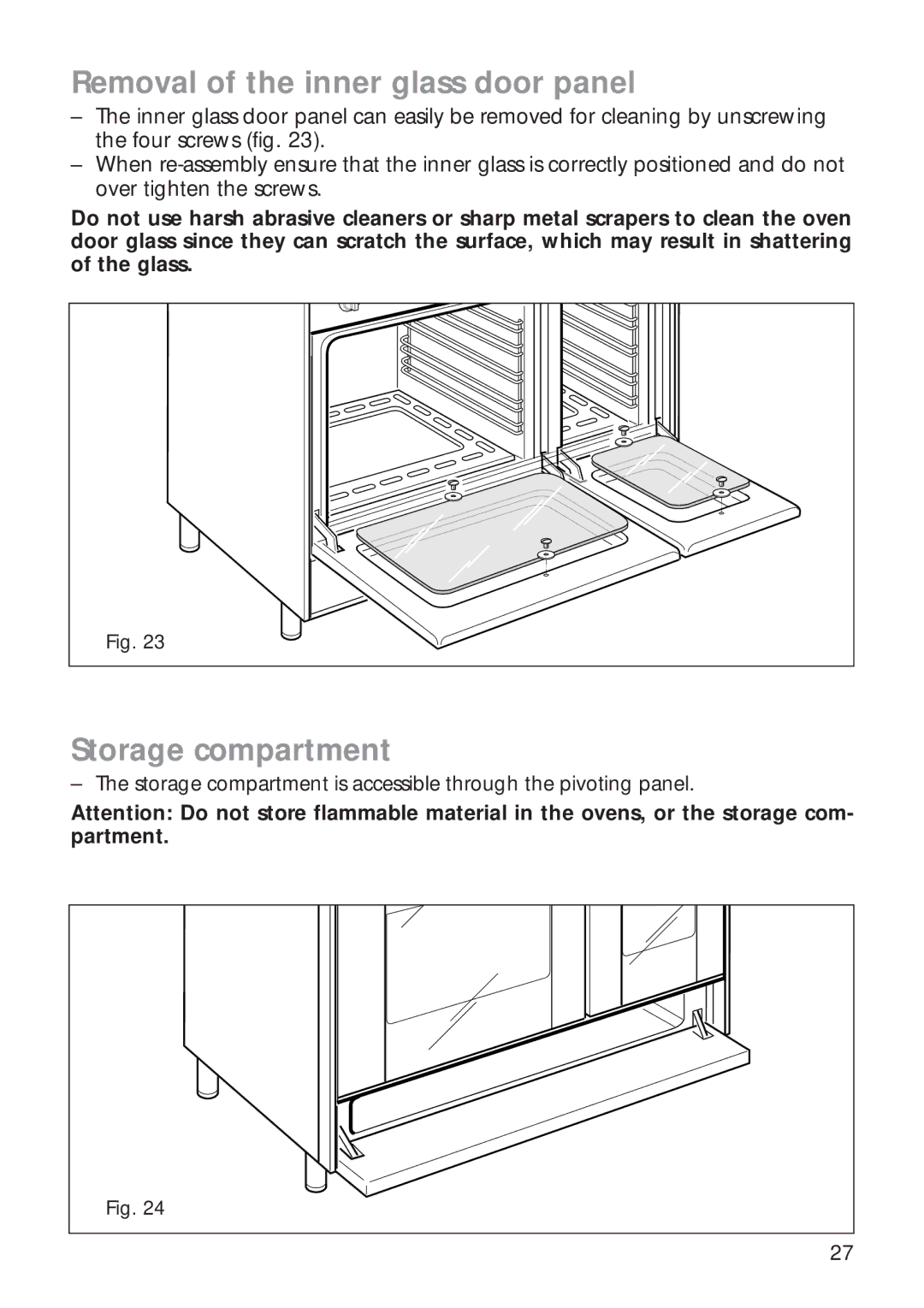 CDA RC 9020 installation instructions Removal of the inner glass door panel, Storage compartment 