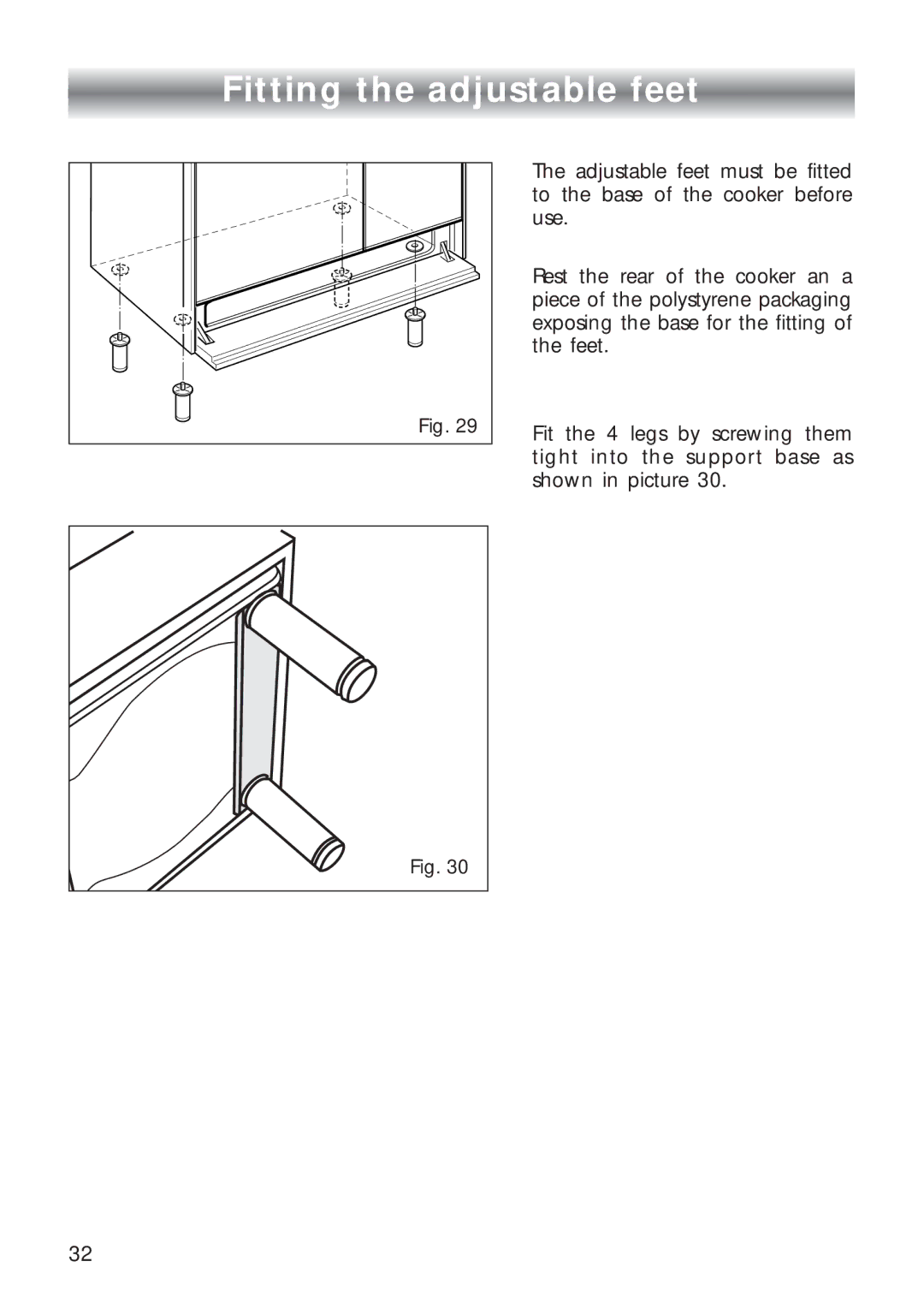 CDA RC 9020 installation instructions Fitting the adjustable feet 