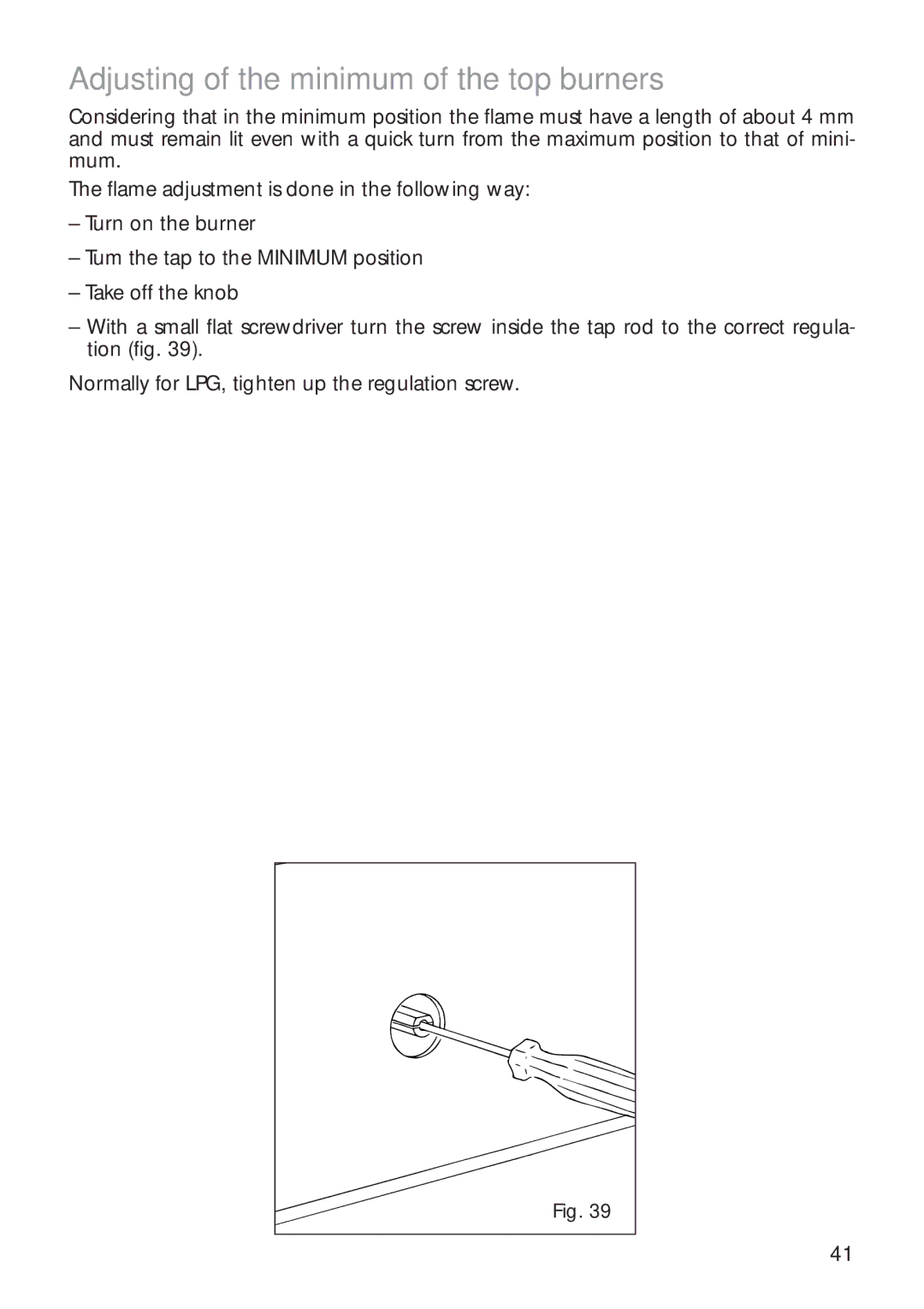 CDA RC 9020 installation instructions Adjusting of the minimum of the top burners 