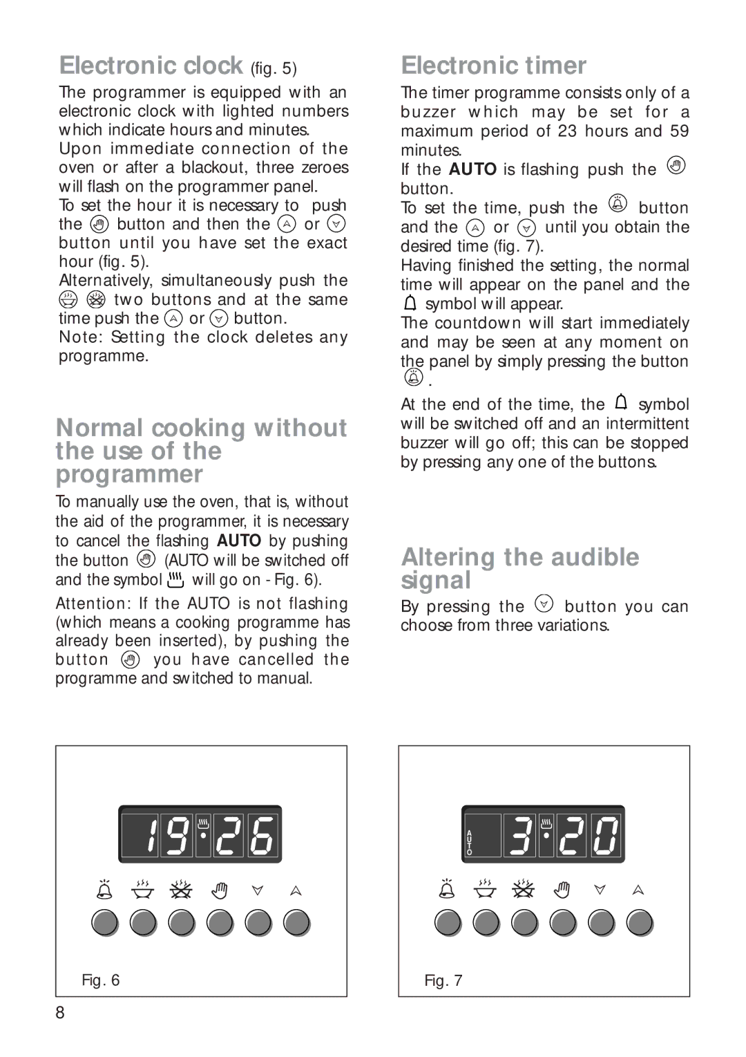 CDA RC 9020 Electronic clock fig, Normal cooking without the use of the programmer, Electronic timer 