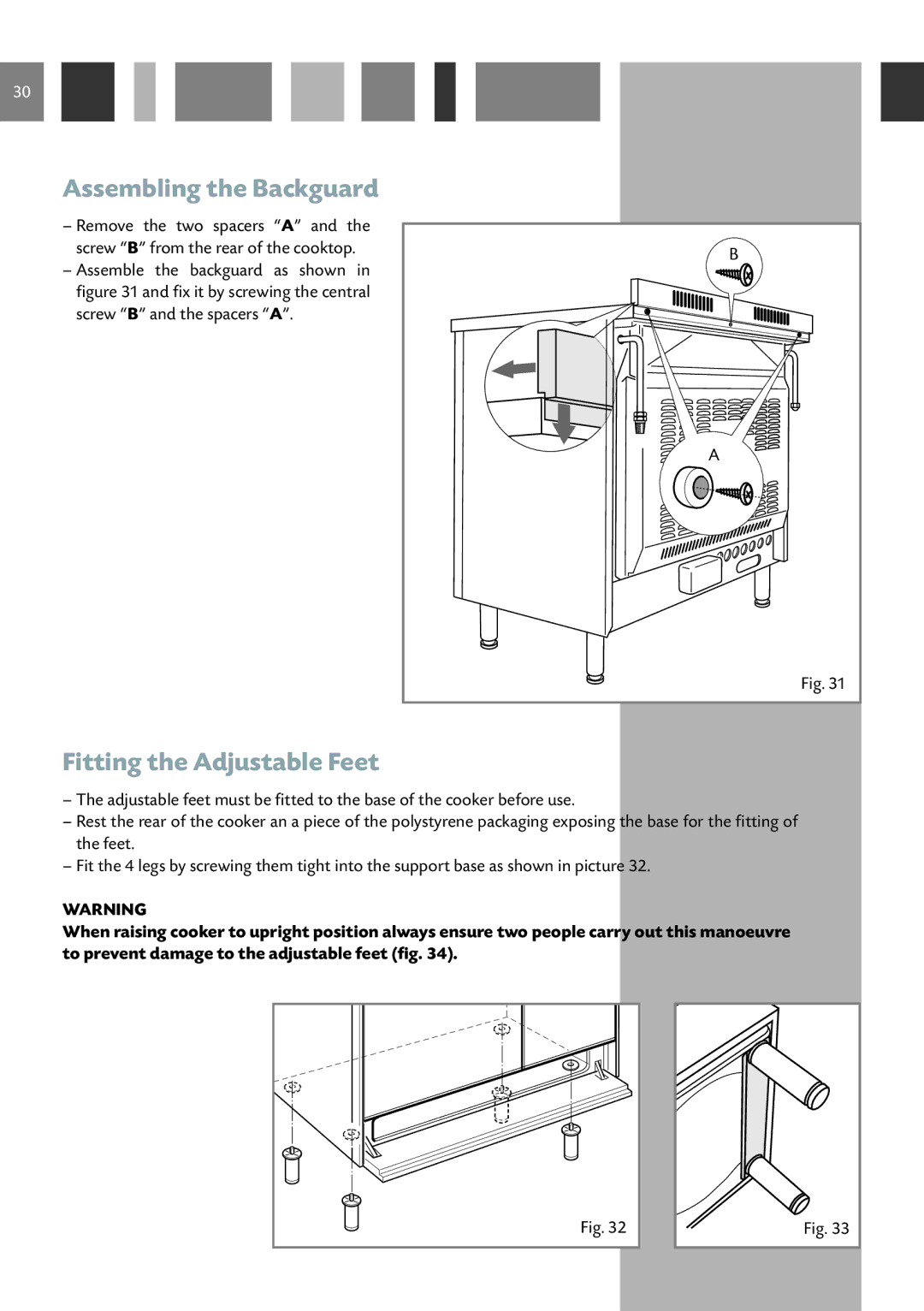 CDA RC 9021 manual Fitting the Adjustable Feet, Assembling the Backguard 