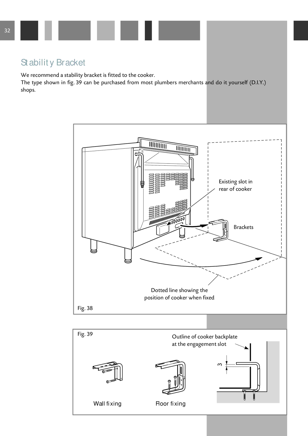 CDA RC 9021 manual Stability Bracket, Wall fixing Floor fixing 