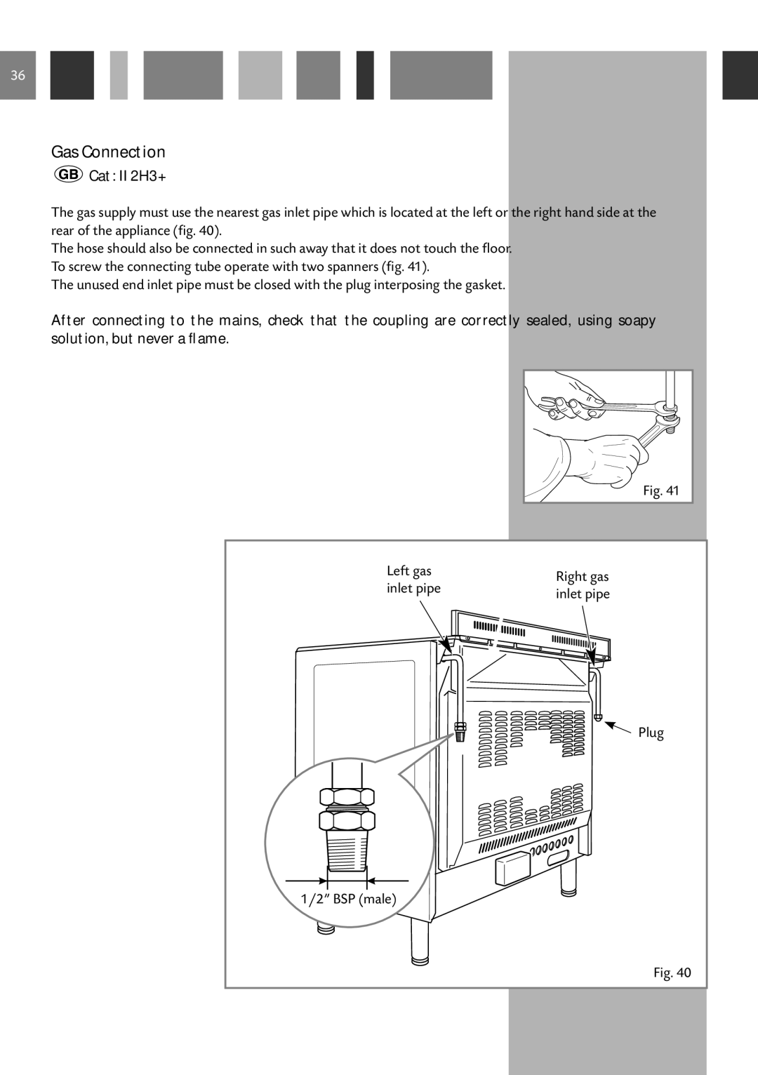 CDA RC 9021 manual Gas Connection, Cat II 2H3+ 