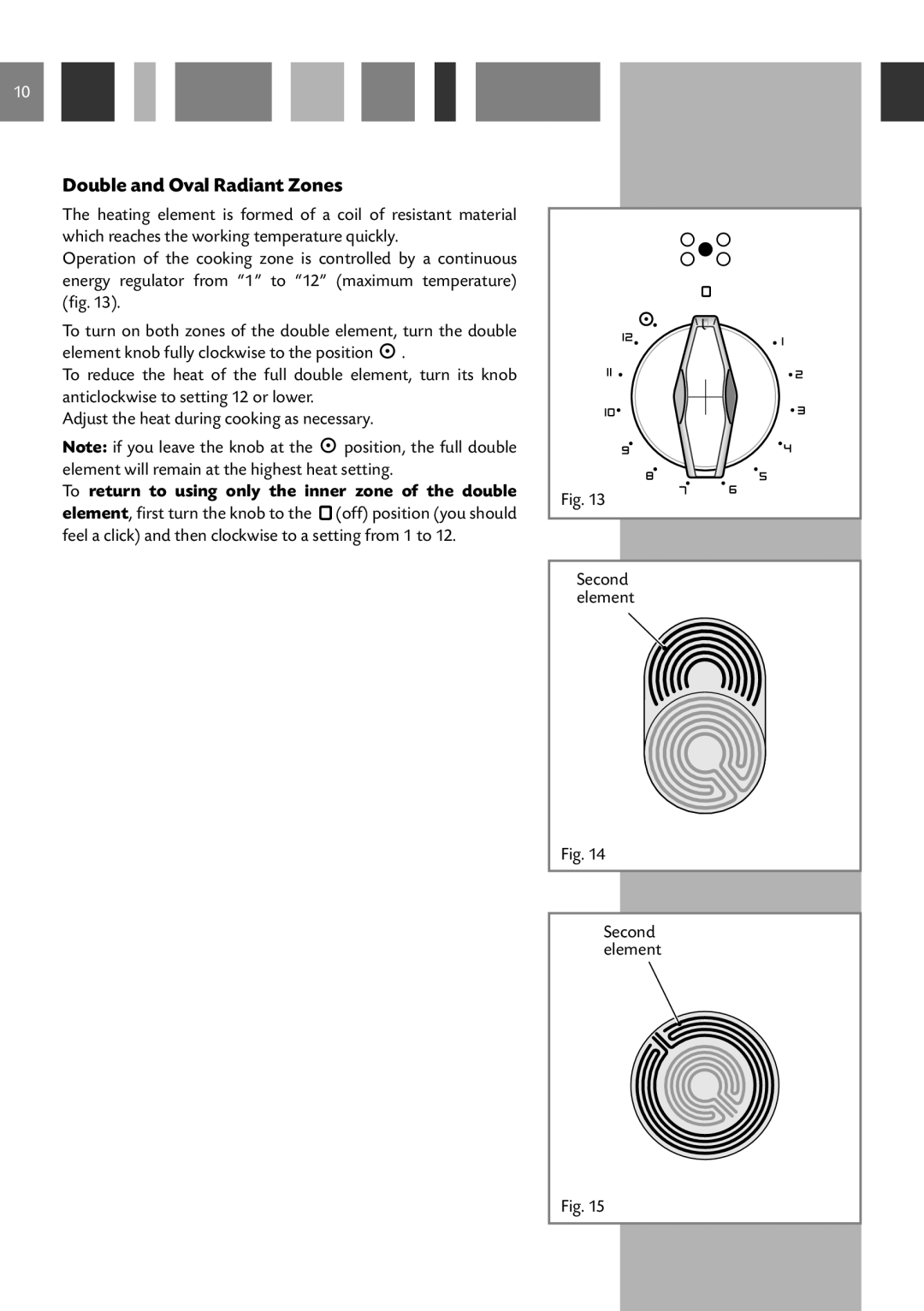 CDA RC 9620 manual Double and Oval Radiant Zones, To return to using only the inner zone of the double 