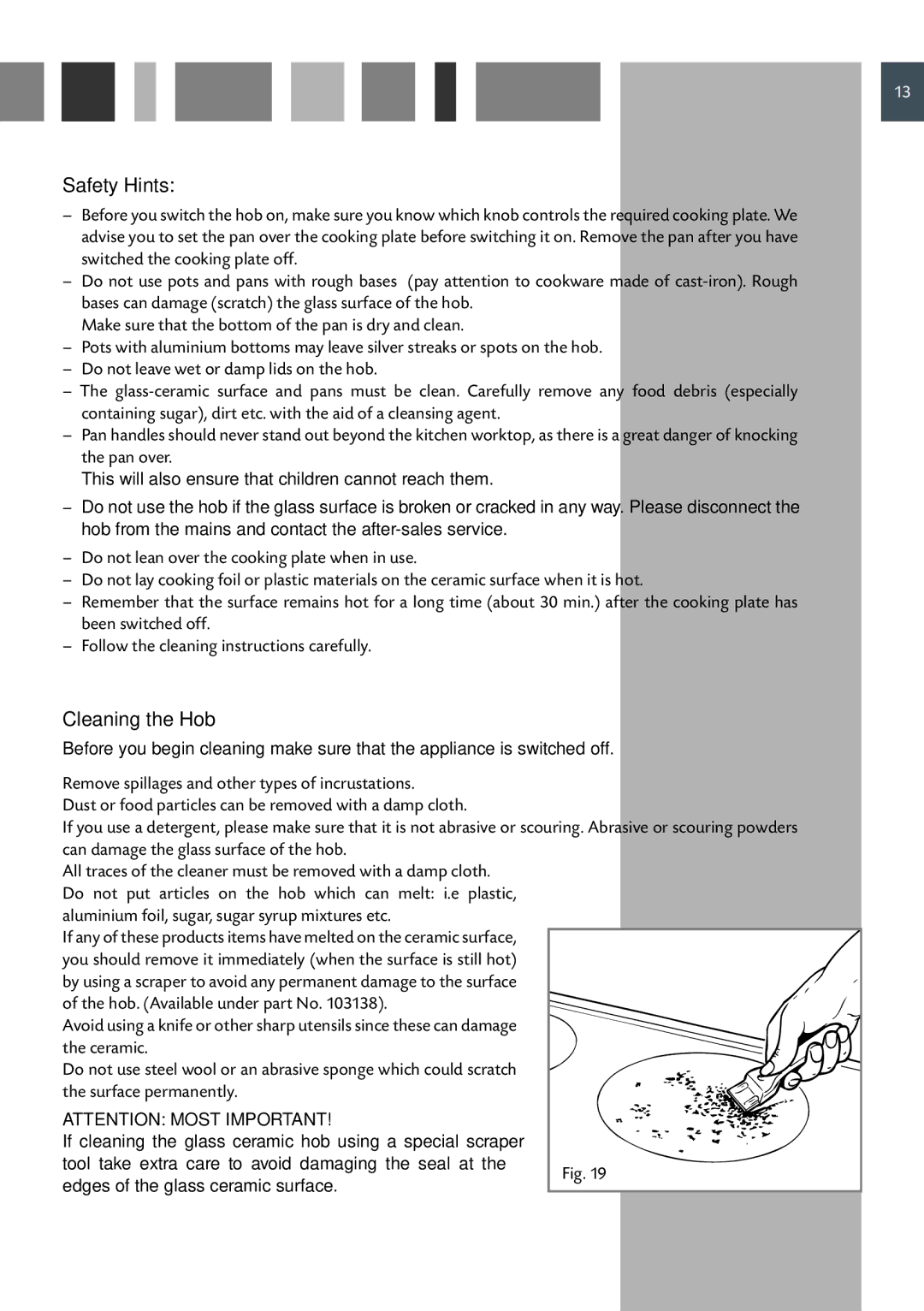 CDA RC 9620 manual Safety Hints, Cleaning the Hob 