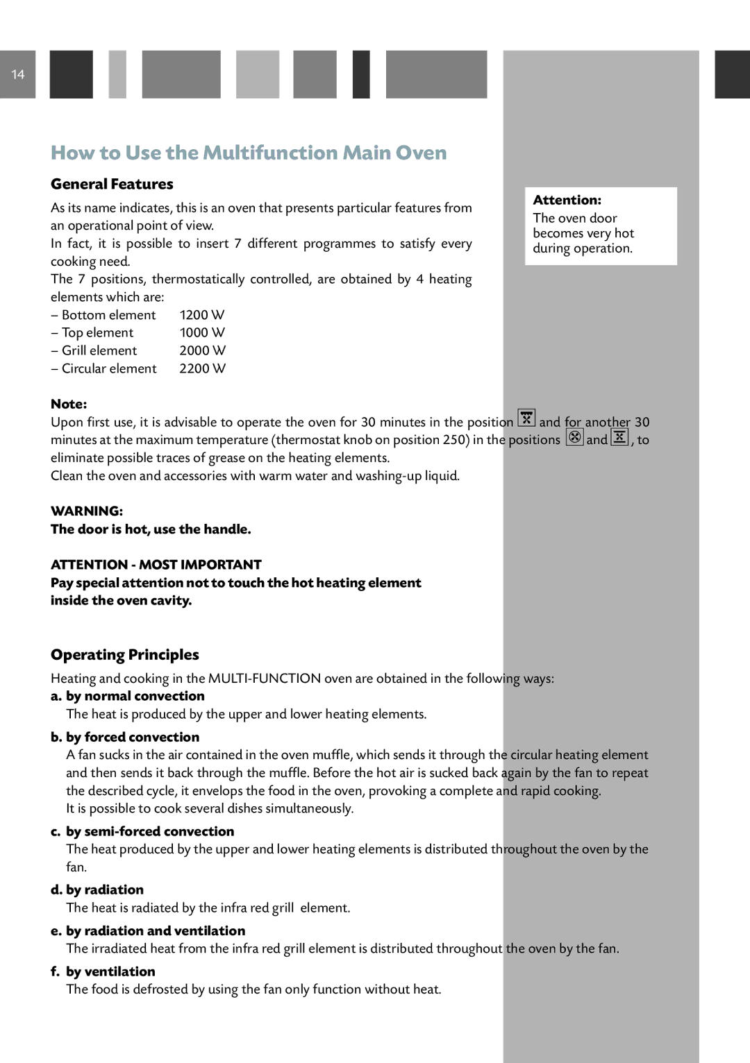 CDA RC 9620 manual How to Use the Multifunction Main Oven, General Features, Operating Principles 