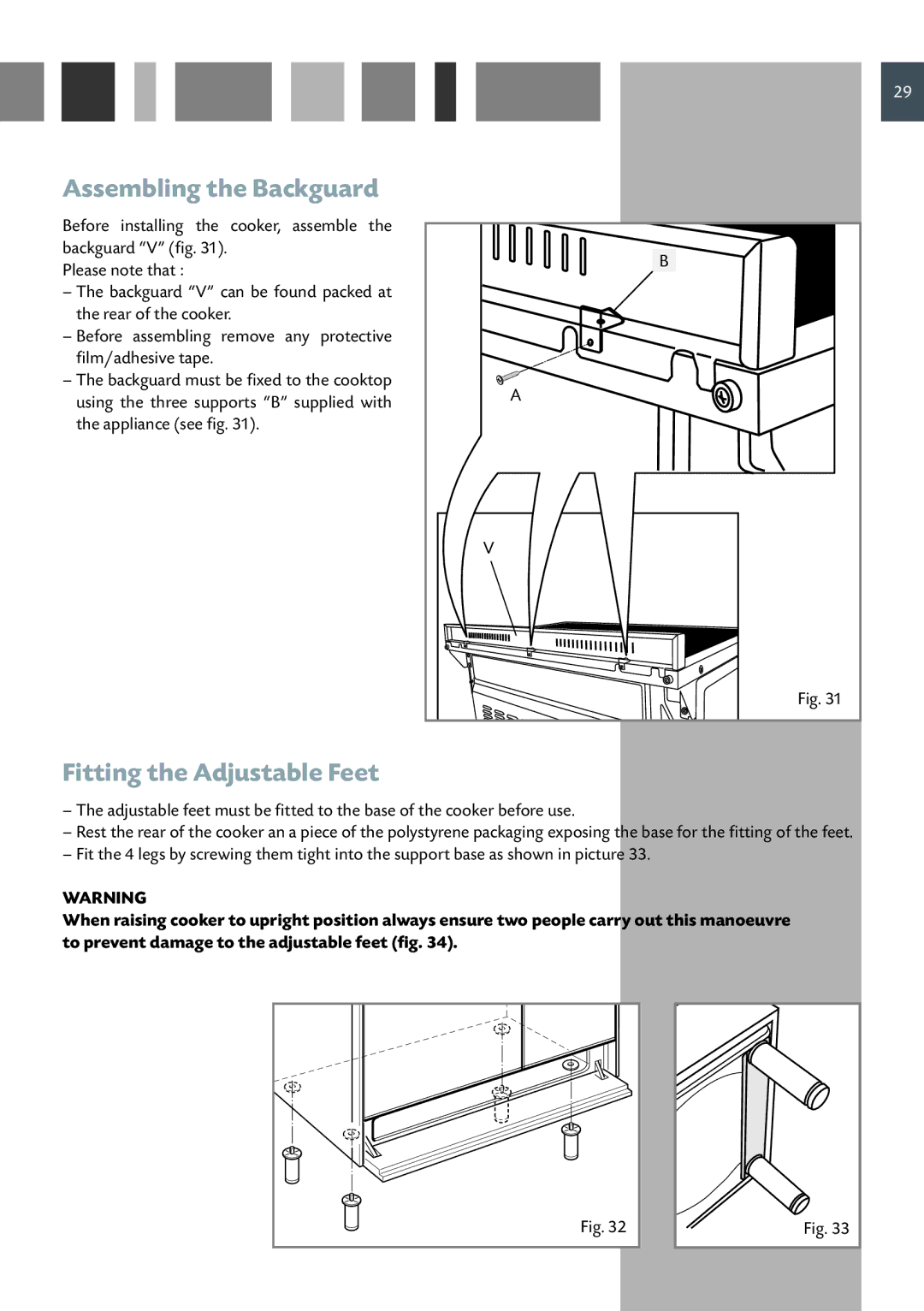 CDA RC 9620 manual Assembling the Backguard, Fitting the Adjustable Feet 