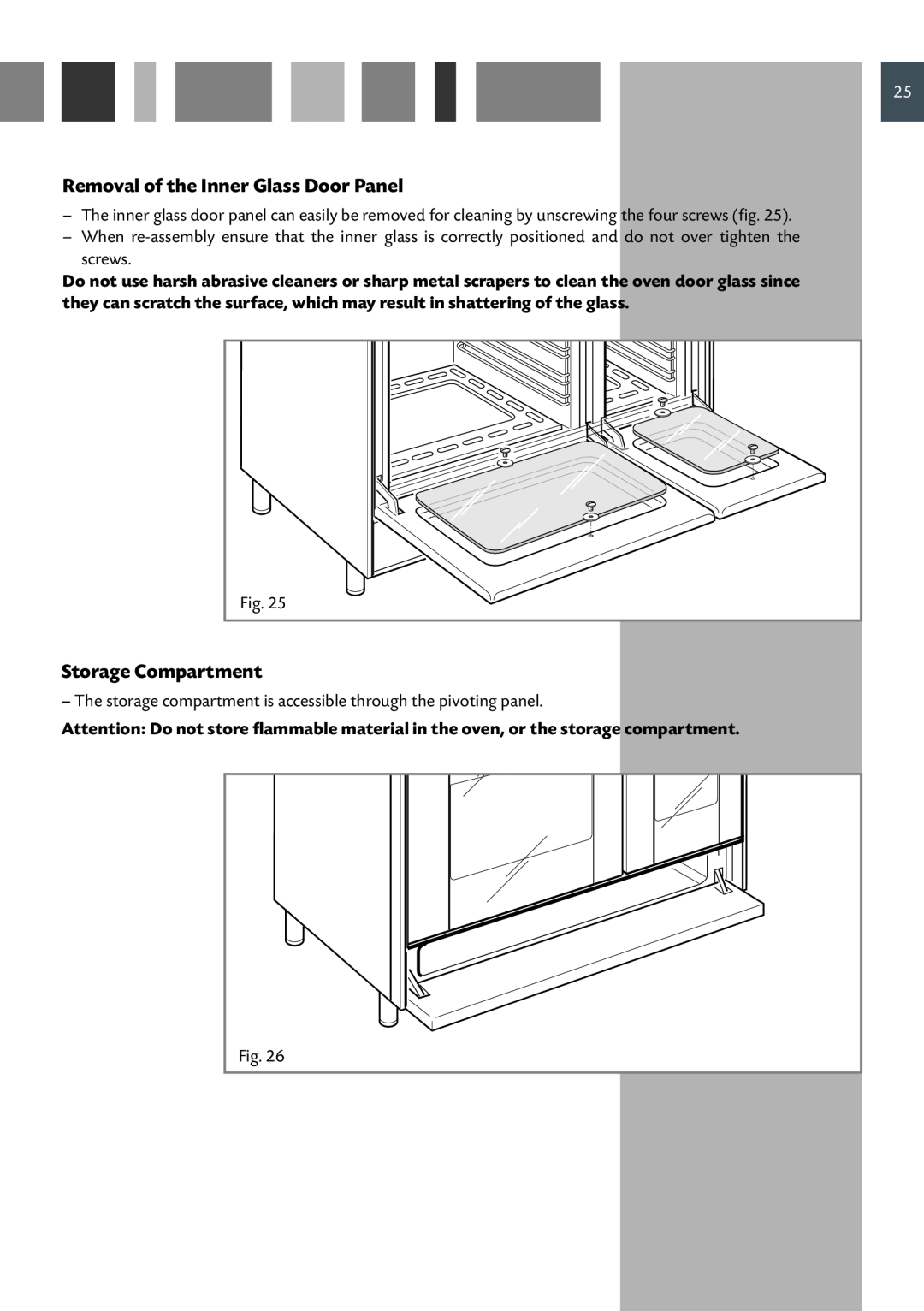 CDA RC 9620 manual Removal of the Inner Glass Door Panel, Storage Compartment 