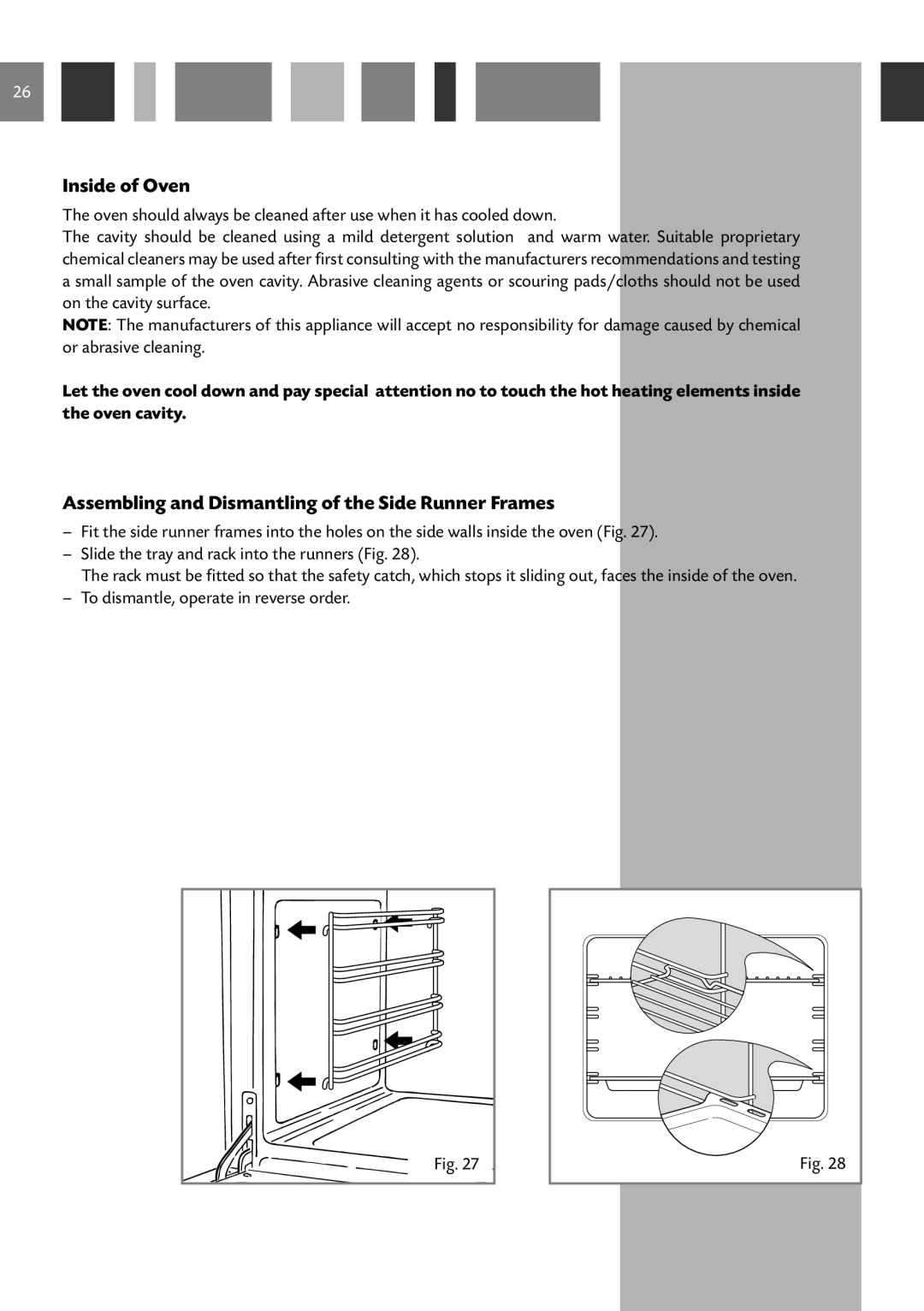 CDA RC 9620 manual Inside of Oven, Assembling and Dismantling of the Side Runner Frames 