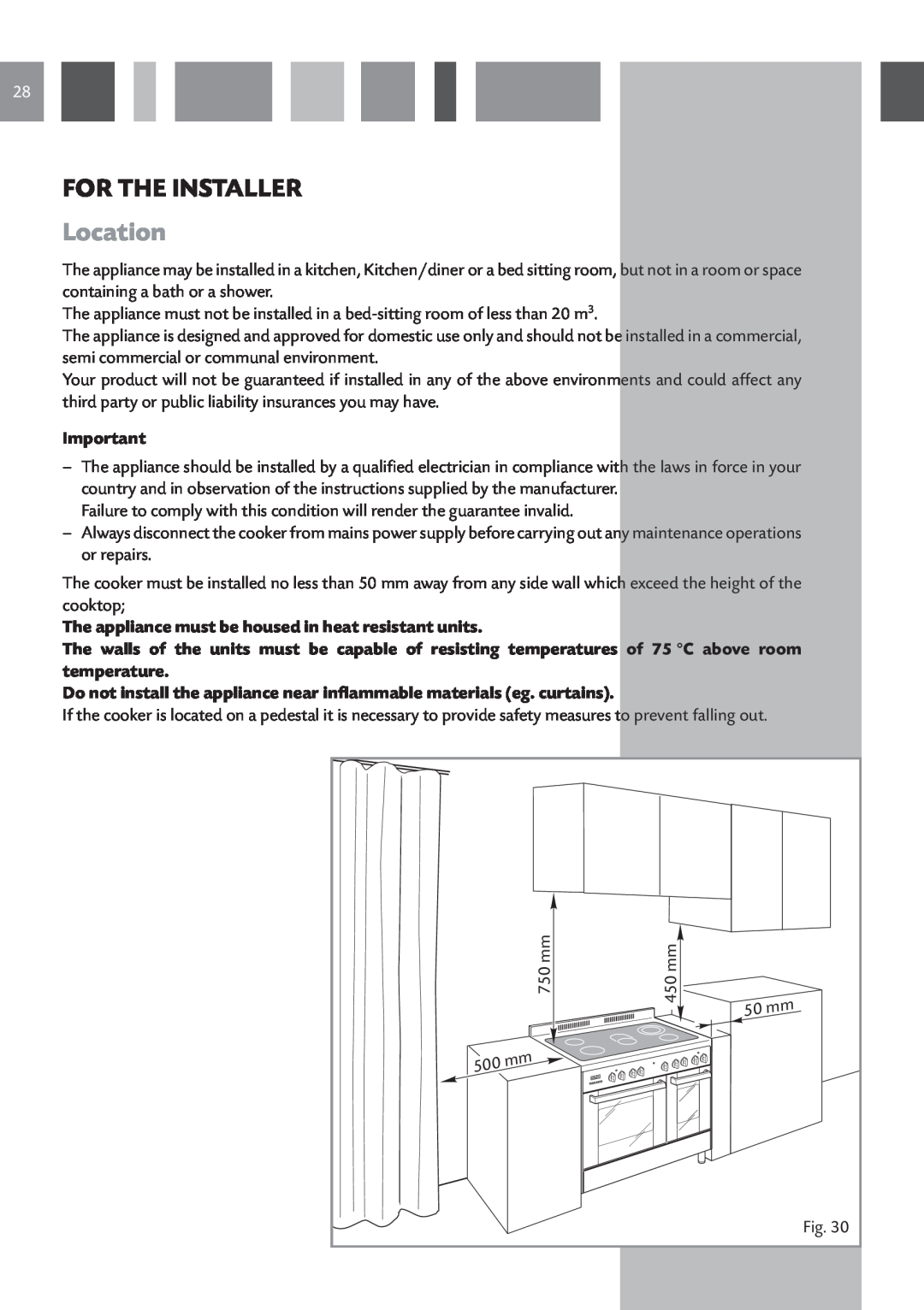 CDA RC 9620 manual Location, The appliance must be housed in heat resistant units, For The Installer 