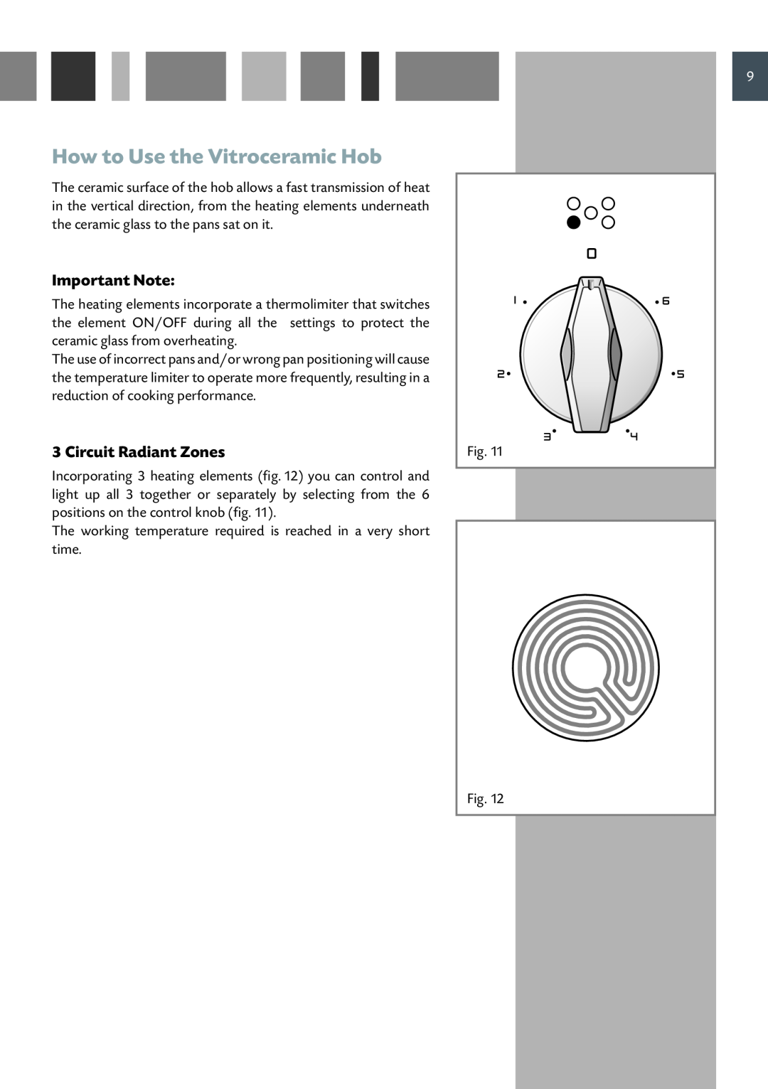 CDA RC 9620 manual How to Use the Vitroceramic Hob, Important Note, Circuit Radiant Zones 
