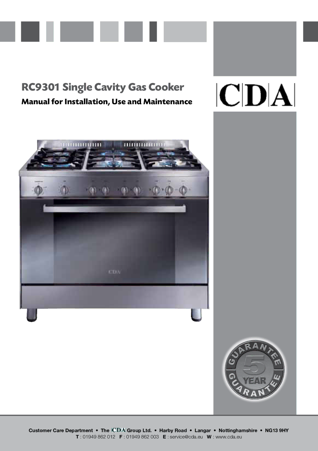 CDA manual RC9301 Single Cavity Gas Cooker 