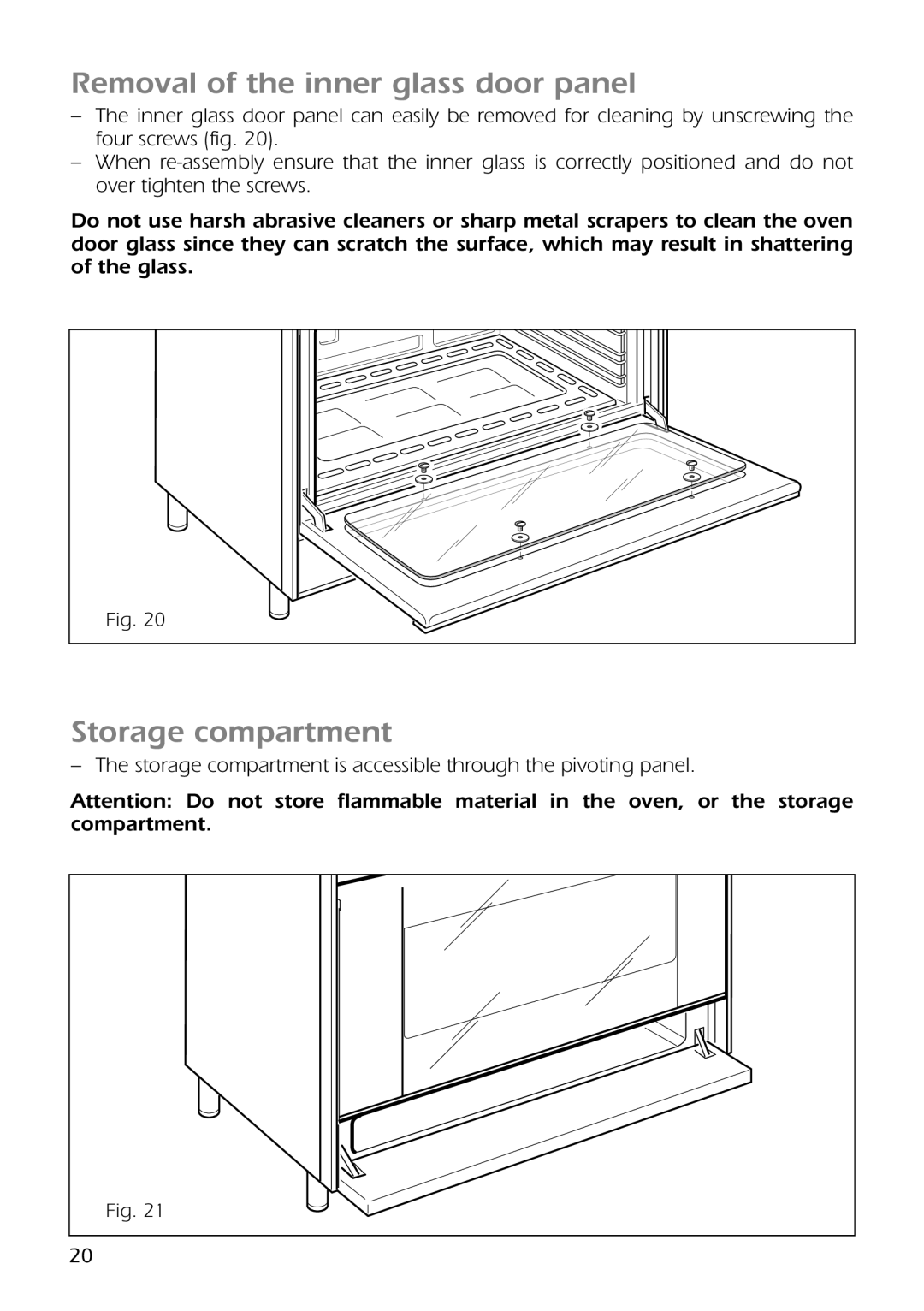 CDA RC9301 manual Removal of the inner glass door panel, Storage compartment 