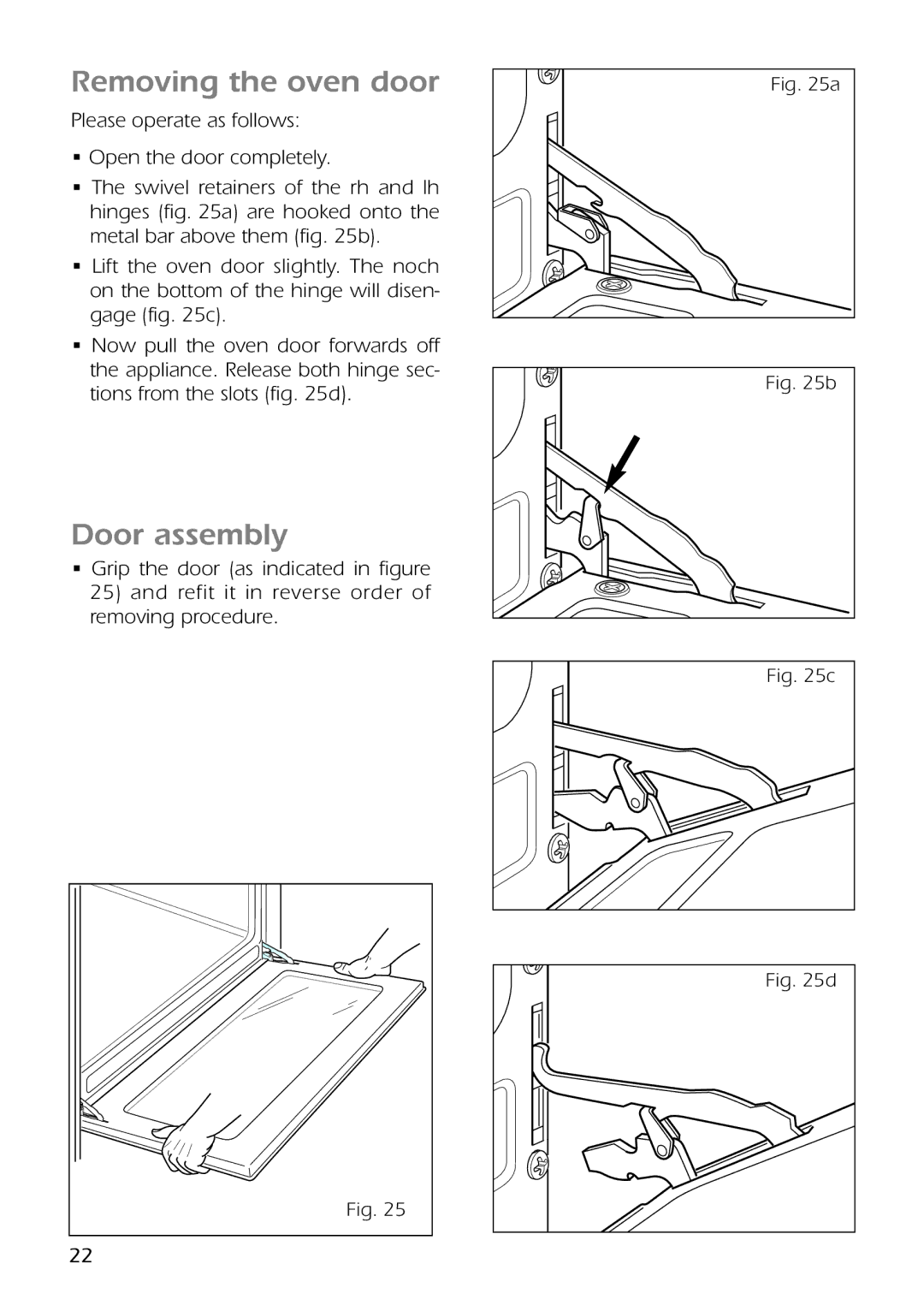 CDA RC9301 manual Removing the oven door, Door assembly 