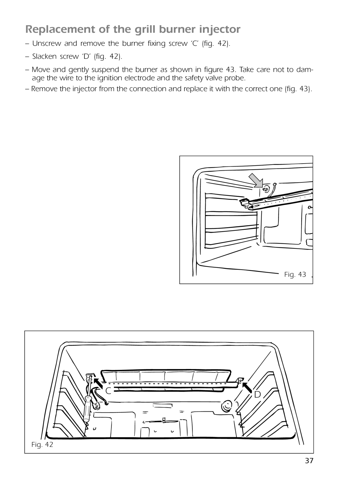 CDA RC9301 manual Replacement of the grill burner injector 