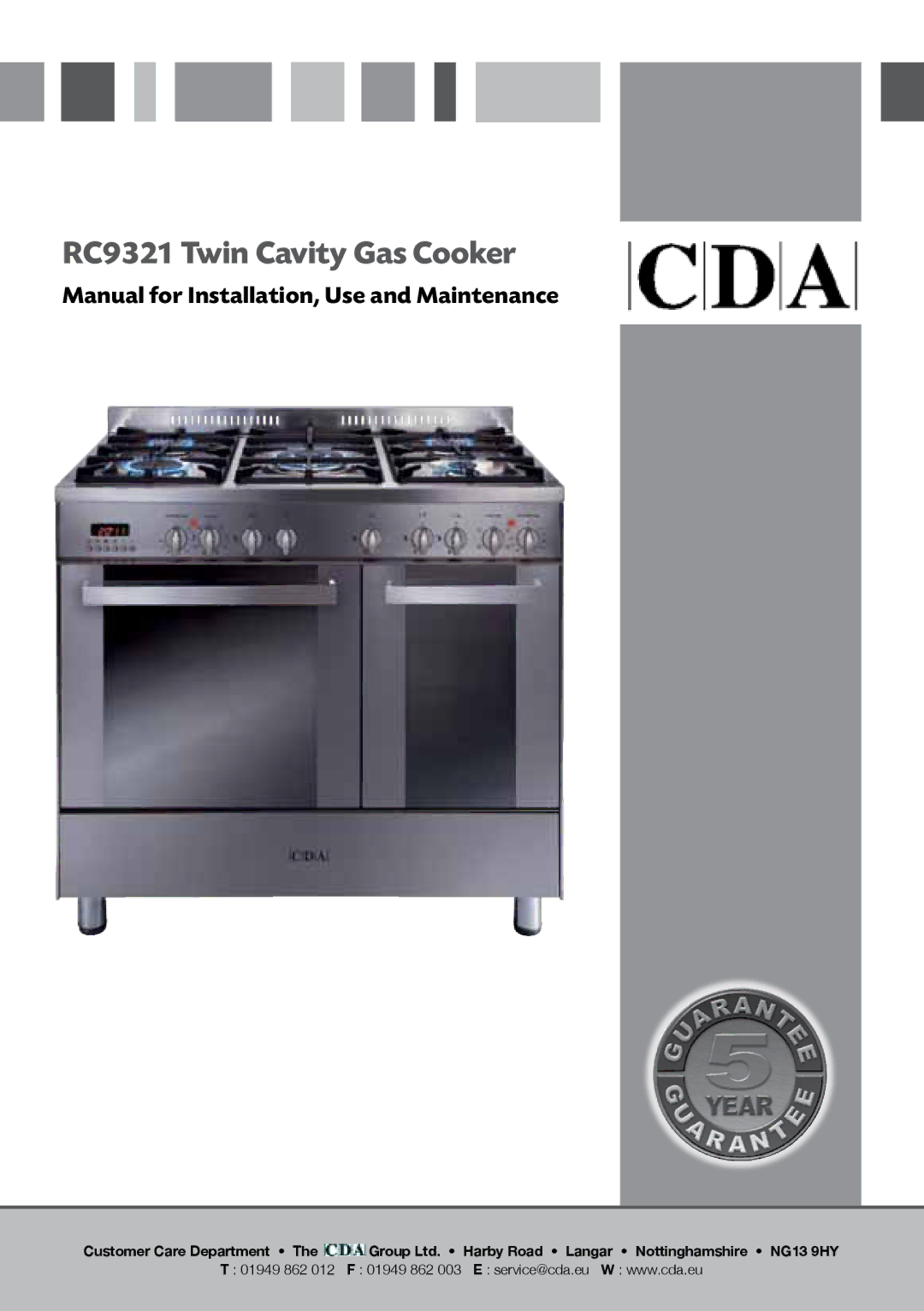 CDA manual RC9321 Twin Cavity Gas Cooker 